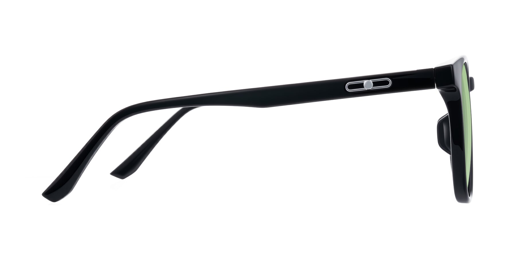 Side of Ruhling in Black with Medium Green Tinted Lenses
