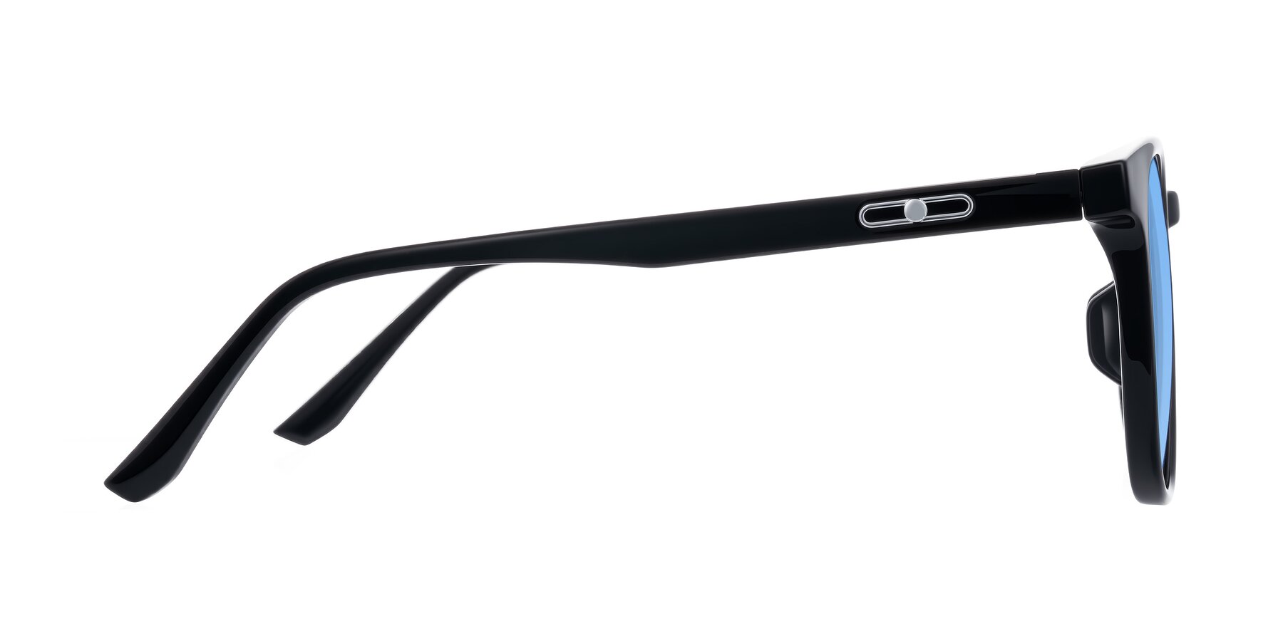 Side of Ruhling in Black with Medium Blue Tinted Lenses