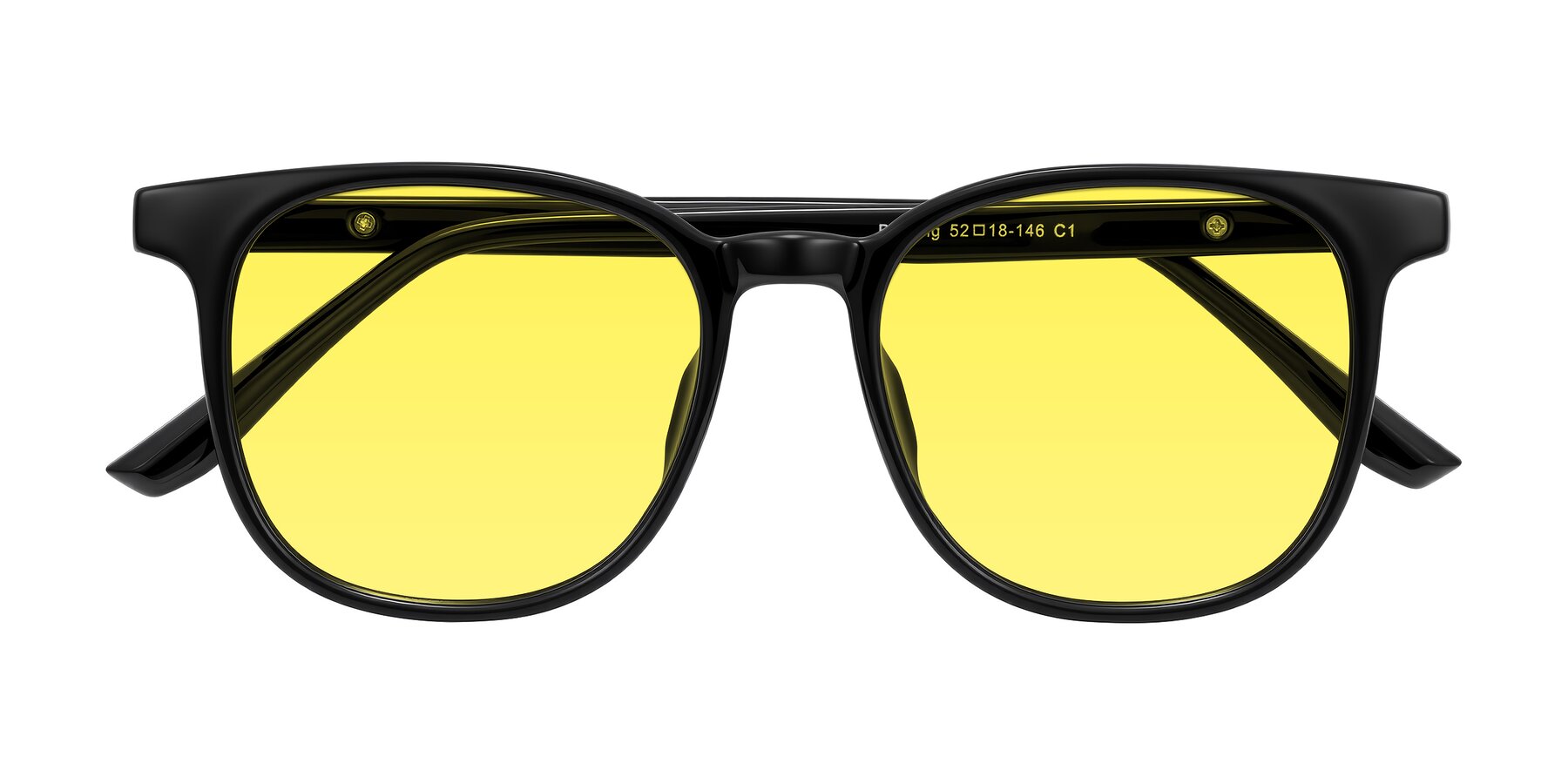 Folded Front of Ruhling in Black with Medium Yellow Tinted Lenses