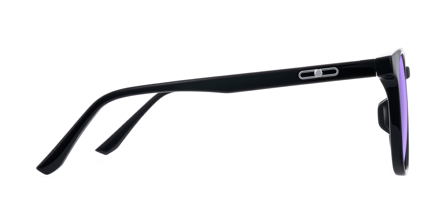 Side of Ruhling in Black with Medium Purple Tinted Lenses