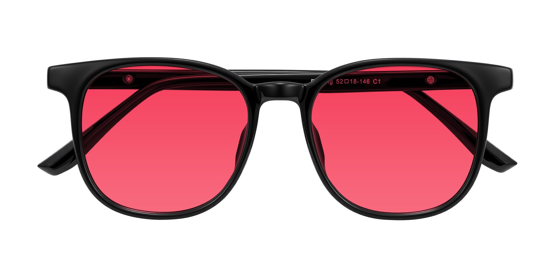 Folded Front of Ruhling in Black with Red Tinted Lenses