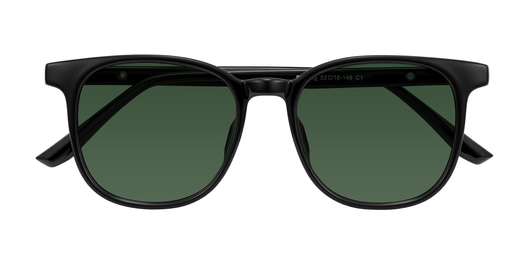 Folded Front of Ruhling in Black with Green Tinted Lenses