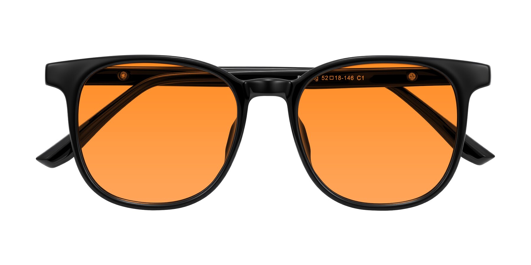 Folded Front of Ruhling in Black with Orange Tinted Lenses