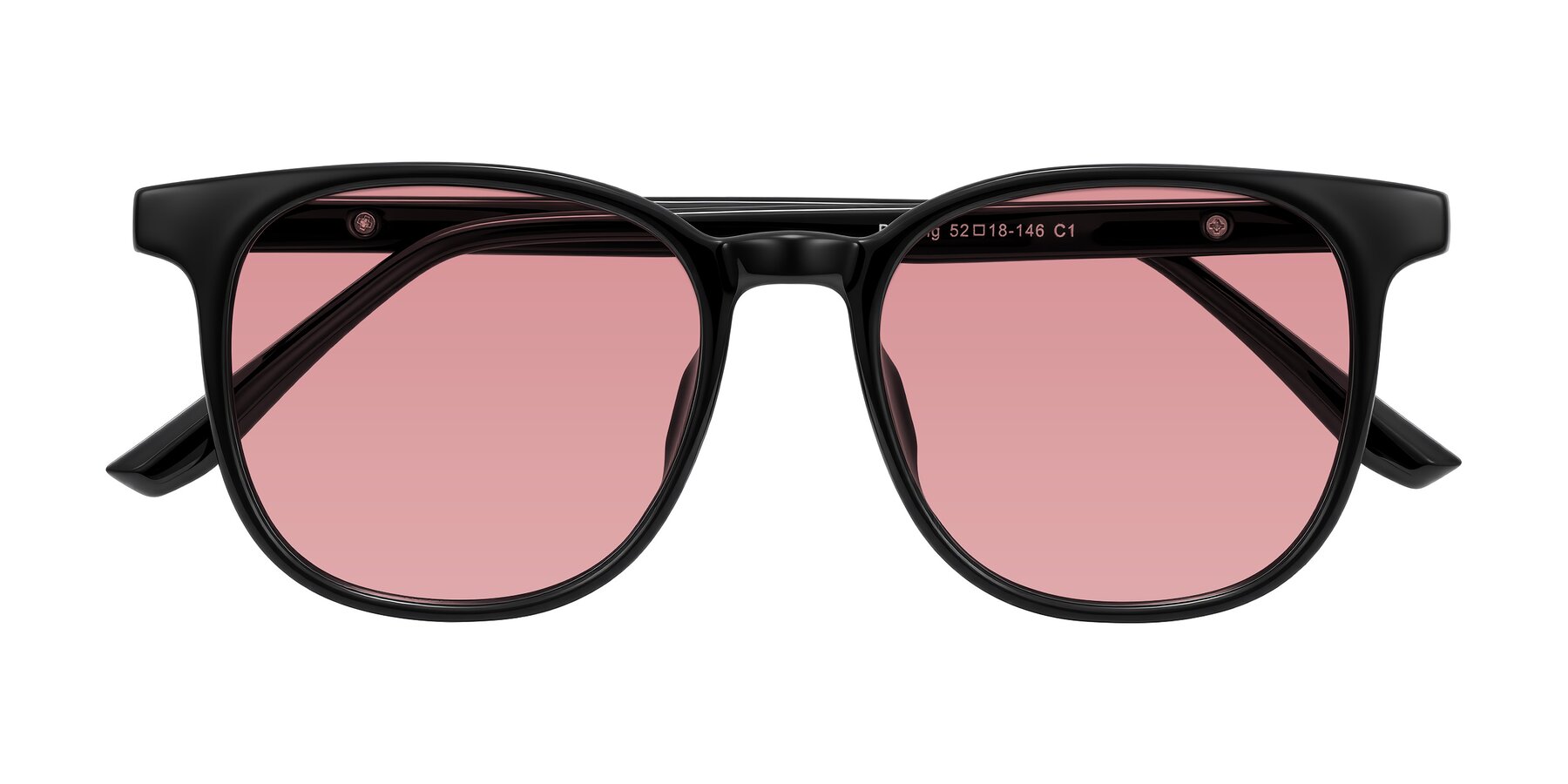 Folded Front of Ruhling in Black with Medium Garnet Tinted Lenses