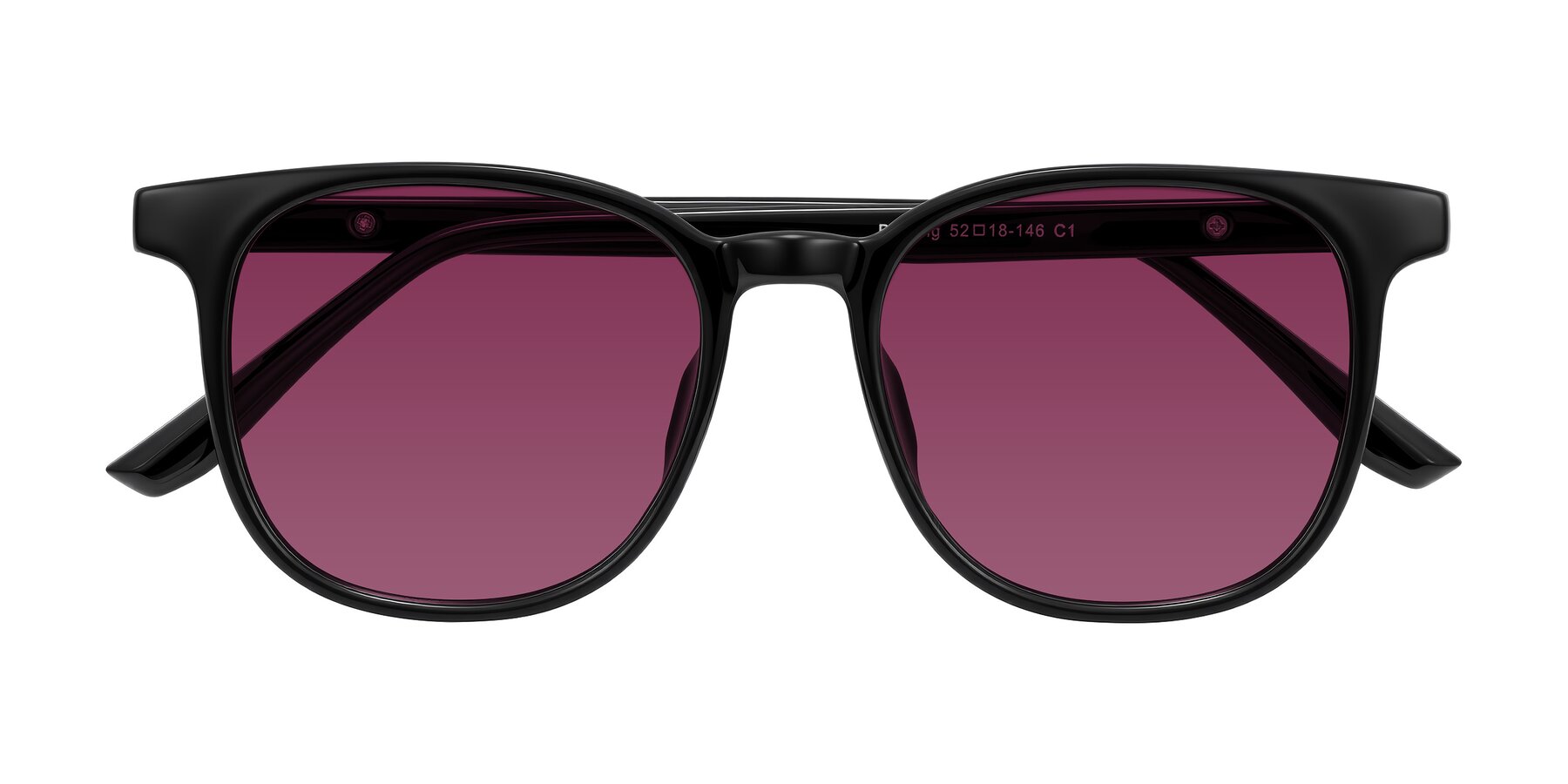 Folded Front of Ruhling in Black with Wine Tinted Lenses