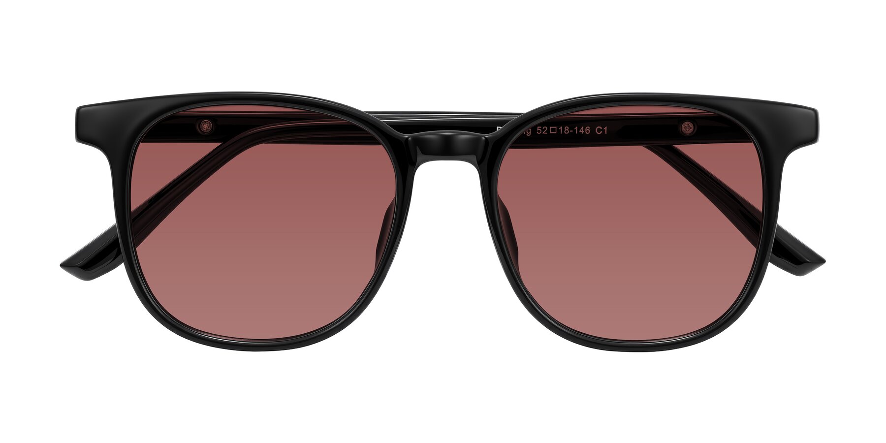 Folded Front of Ruhling in Black with Garnet Tinted Lenses