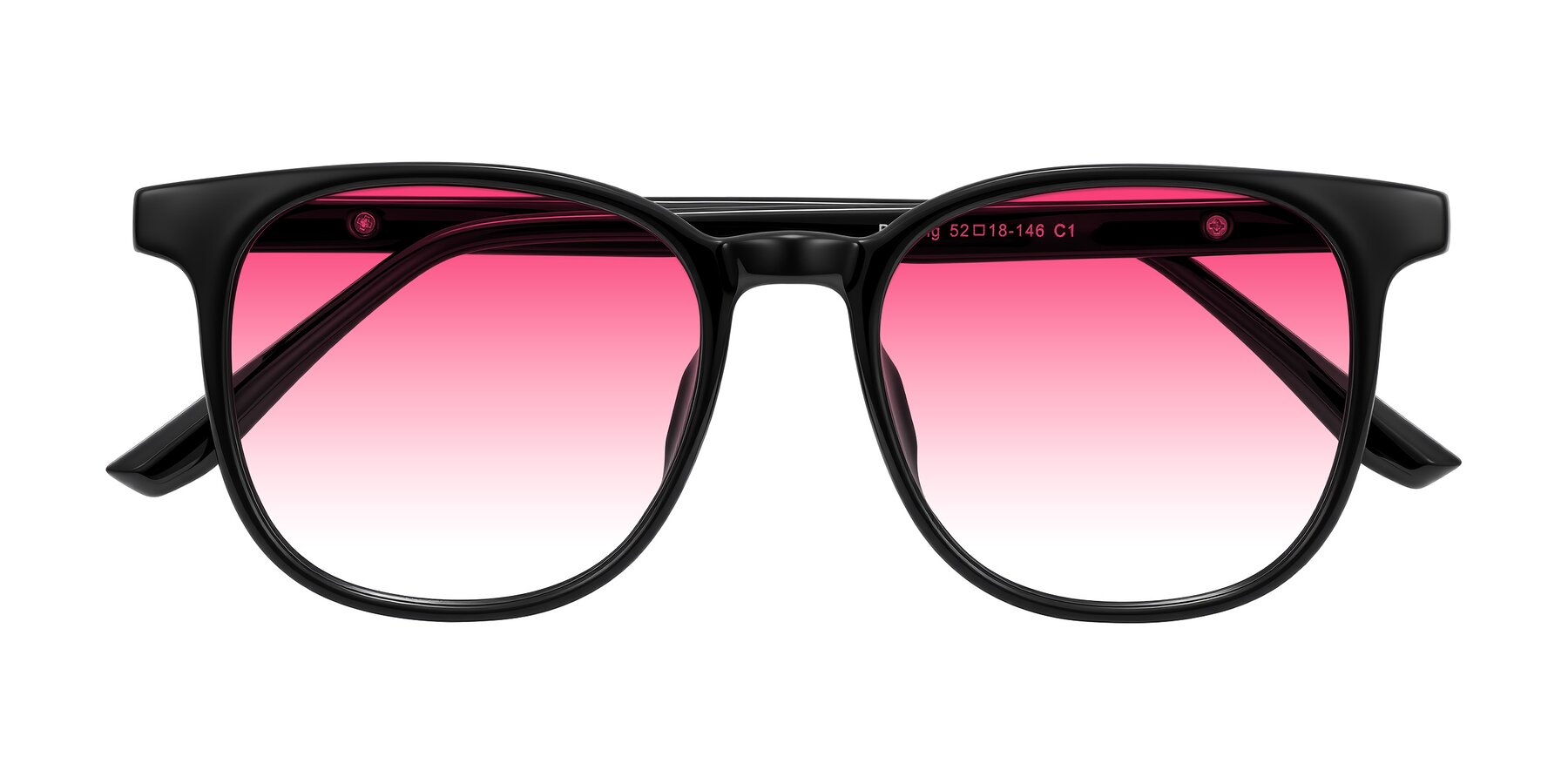 Folded Front of Ruhling in Black with Pink Gradient Lenses