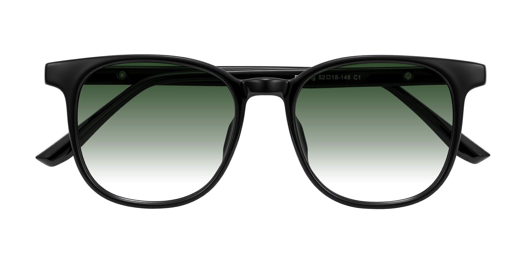 Folded Front of Ruhling in Black with Green Gradient Lenses