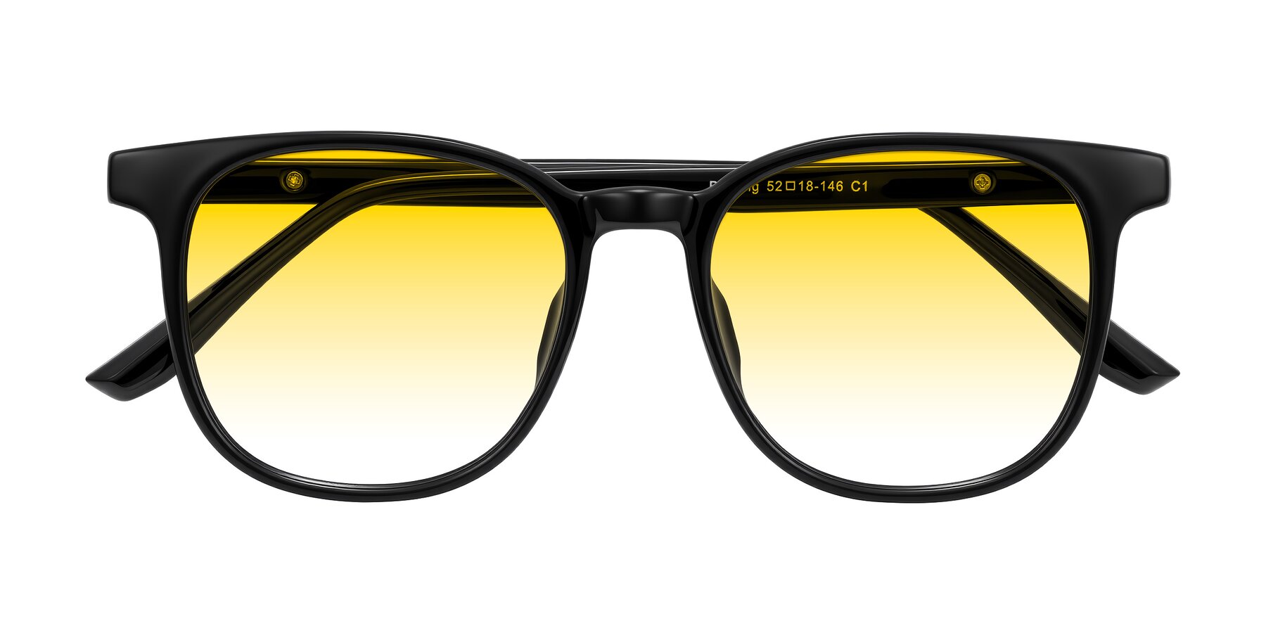 Folded Front of Ruhling in Black with Yellow Gradient Lenses