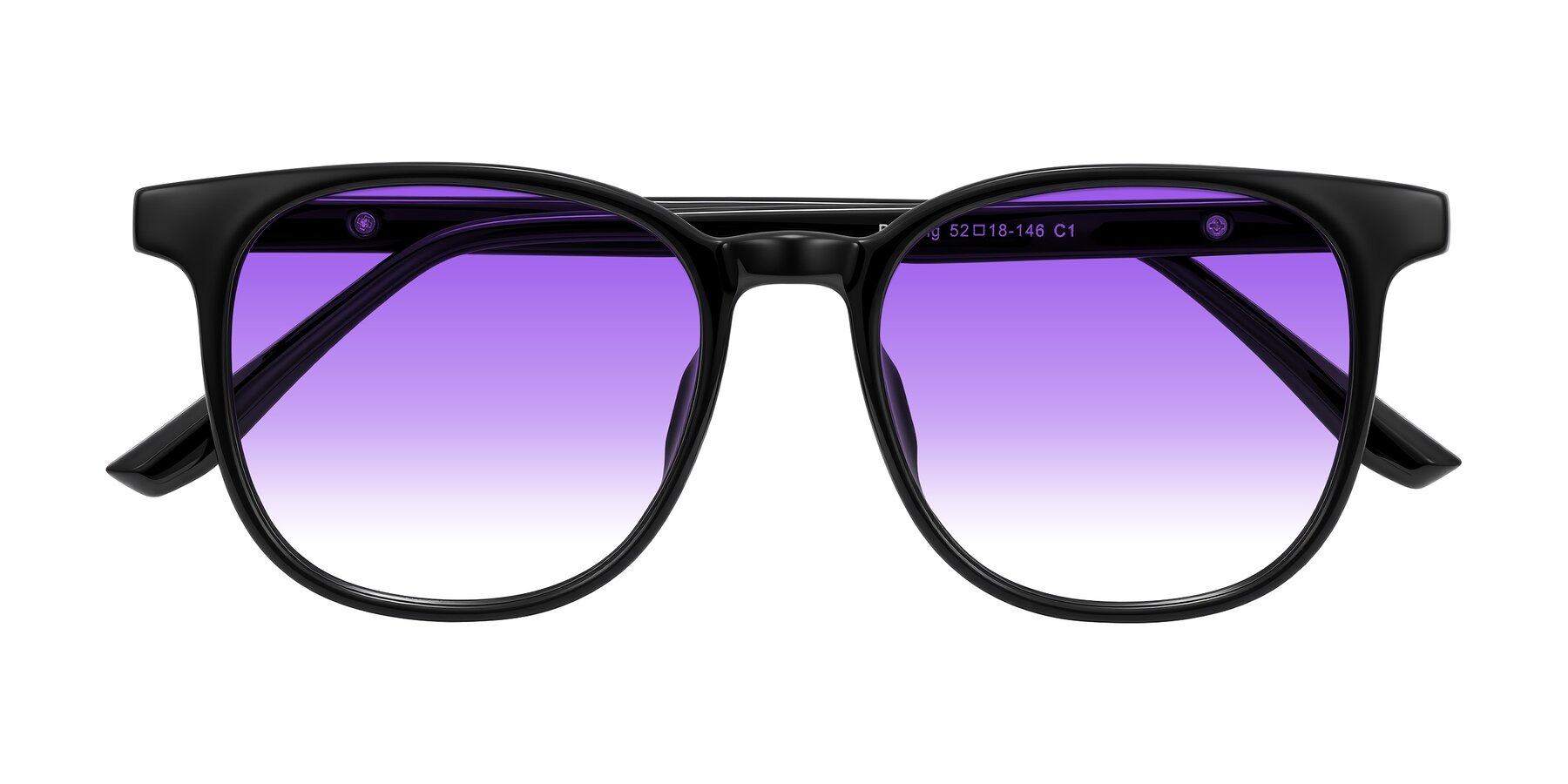 Folded Front of Ruhling in Black with Purple Gradient Lenses