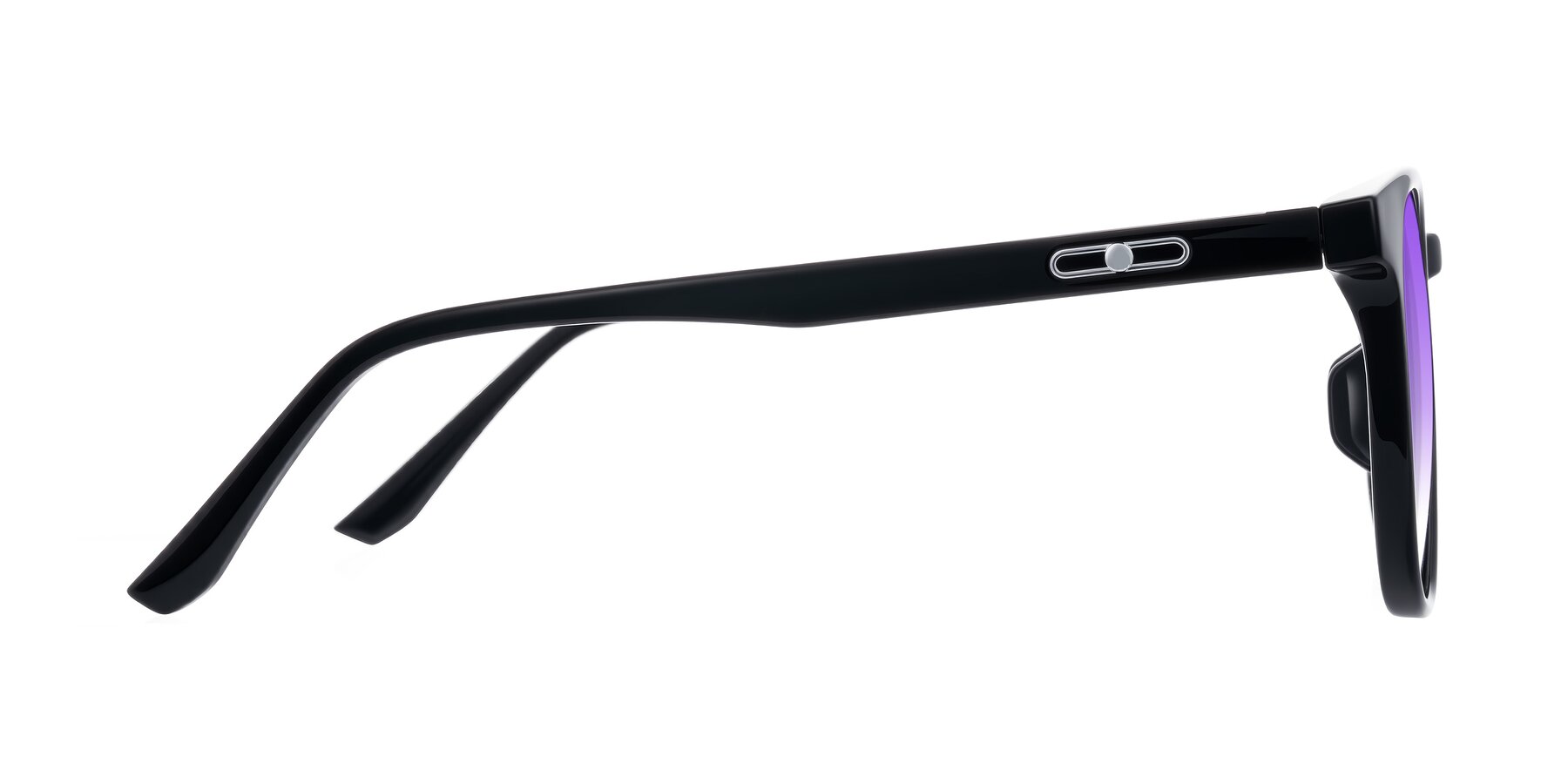 Side of Ruhling in Black with Purple Gradient Lenses