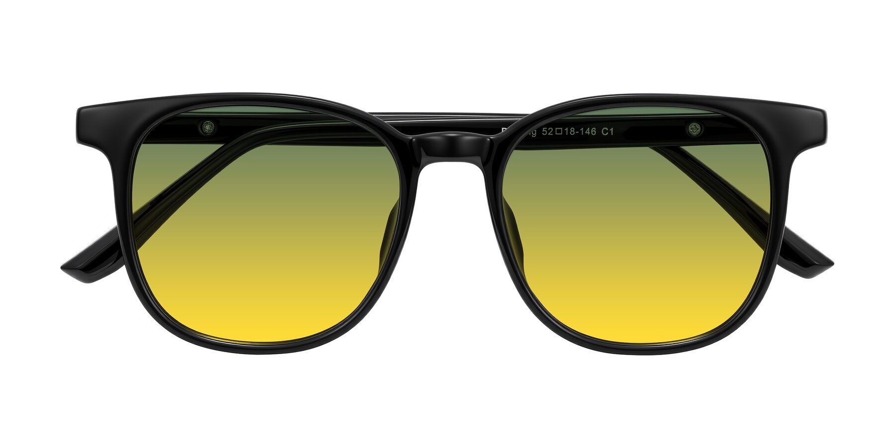 Folded Front of Ruhling in Black with Green / Yellow Gradient Lenses