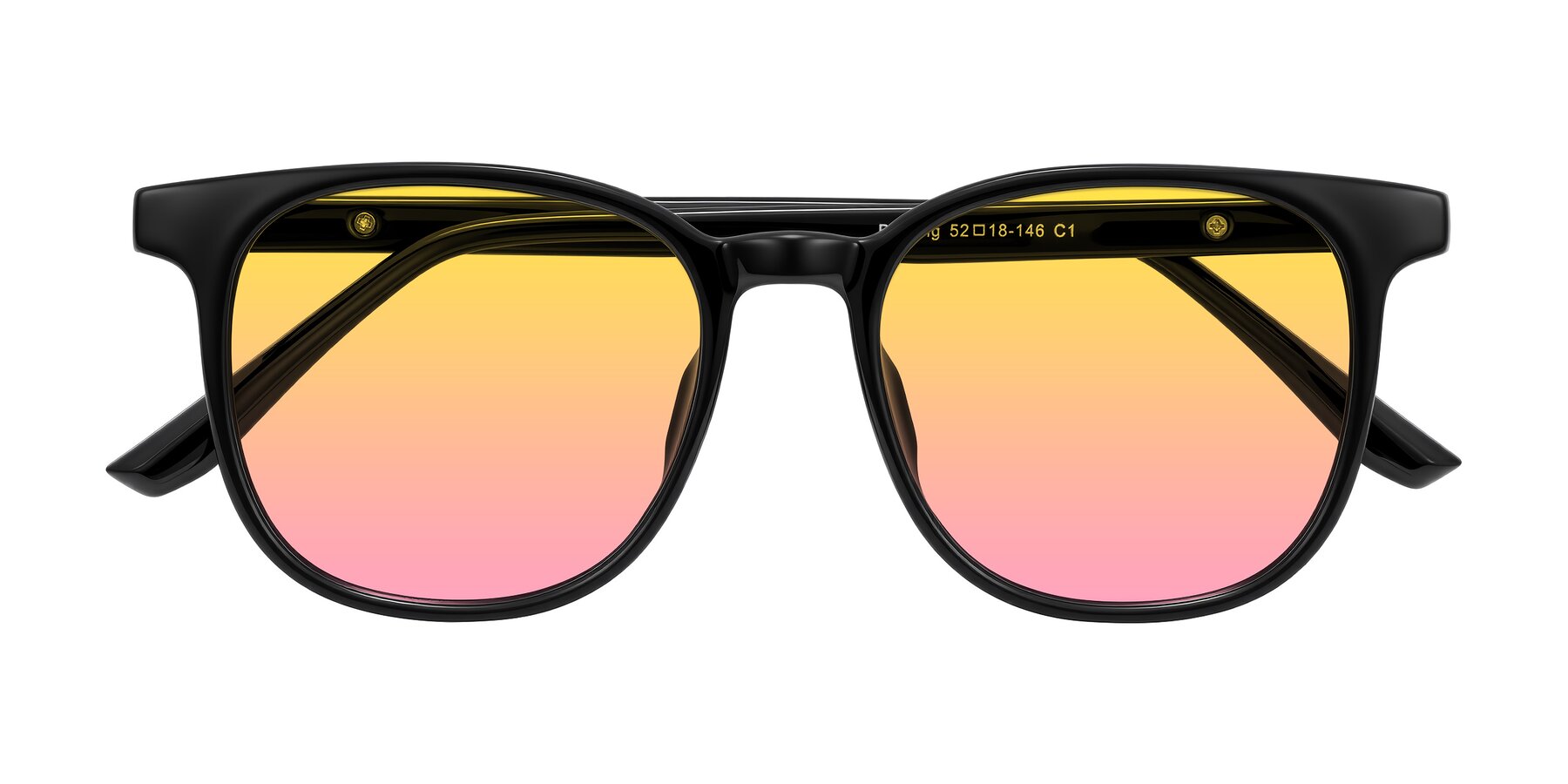 Folded Front of Ruhling in Black with Yellow / Pink Gradient Lenses