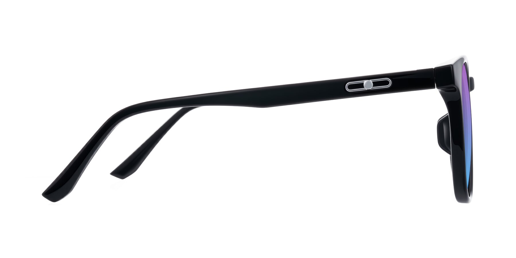 Side of Ruhling in Black with Purple / Blue Gradient Lenses