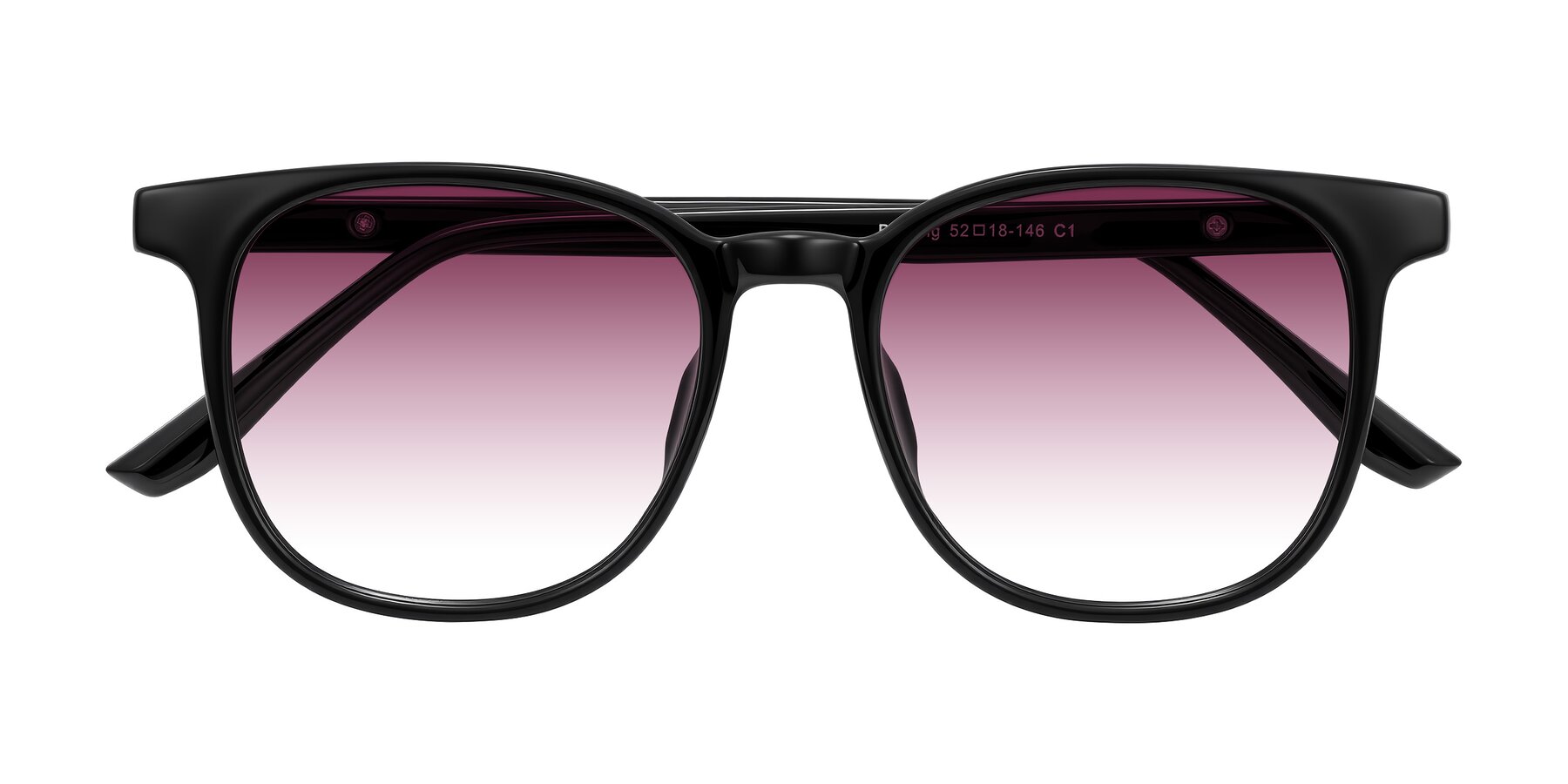 Folded Front of Ruhling in Black with Wine Gradient Lenses