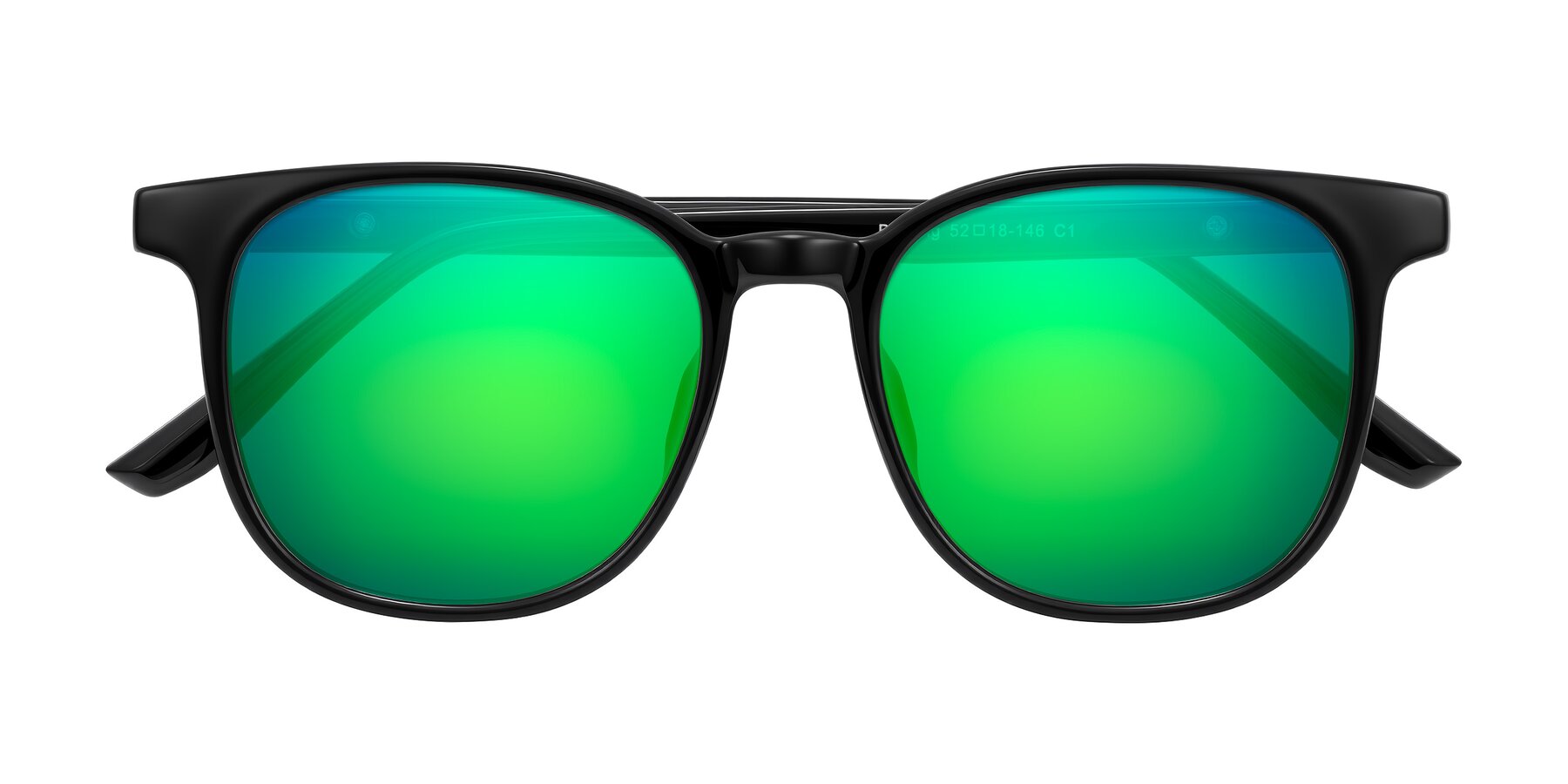 Folded Front of Ruhling in Black with Green Mirrored Lenses