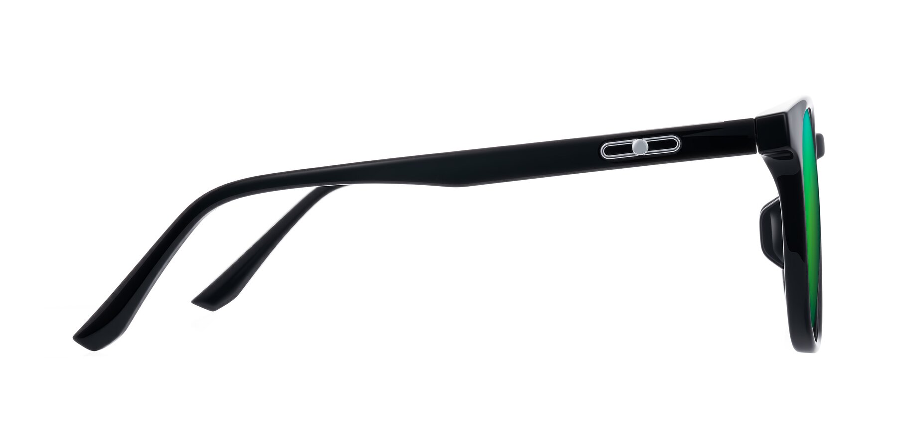 Side of Ruhling in Black with Green Mirrored Lenses