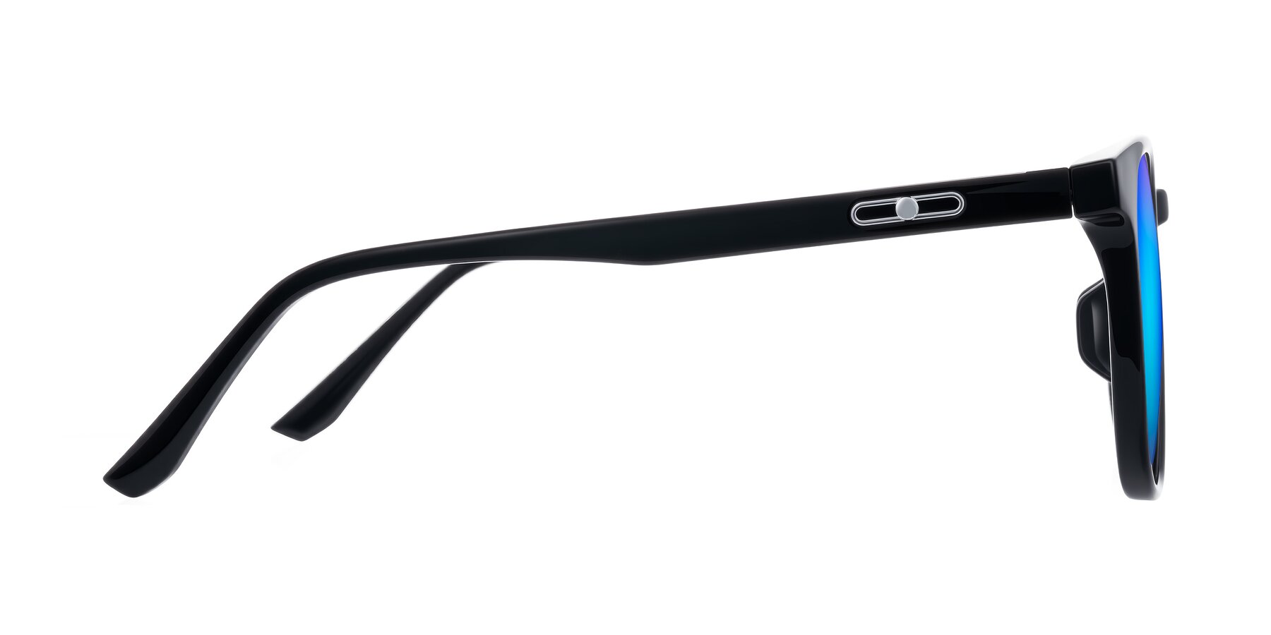 Side of Ruhling in Black with Blue Mirrored Lenses
