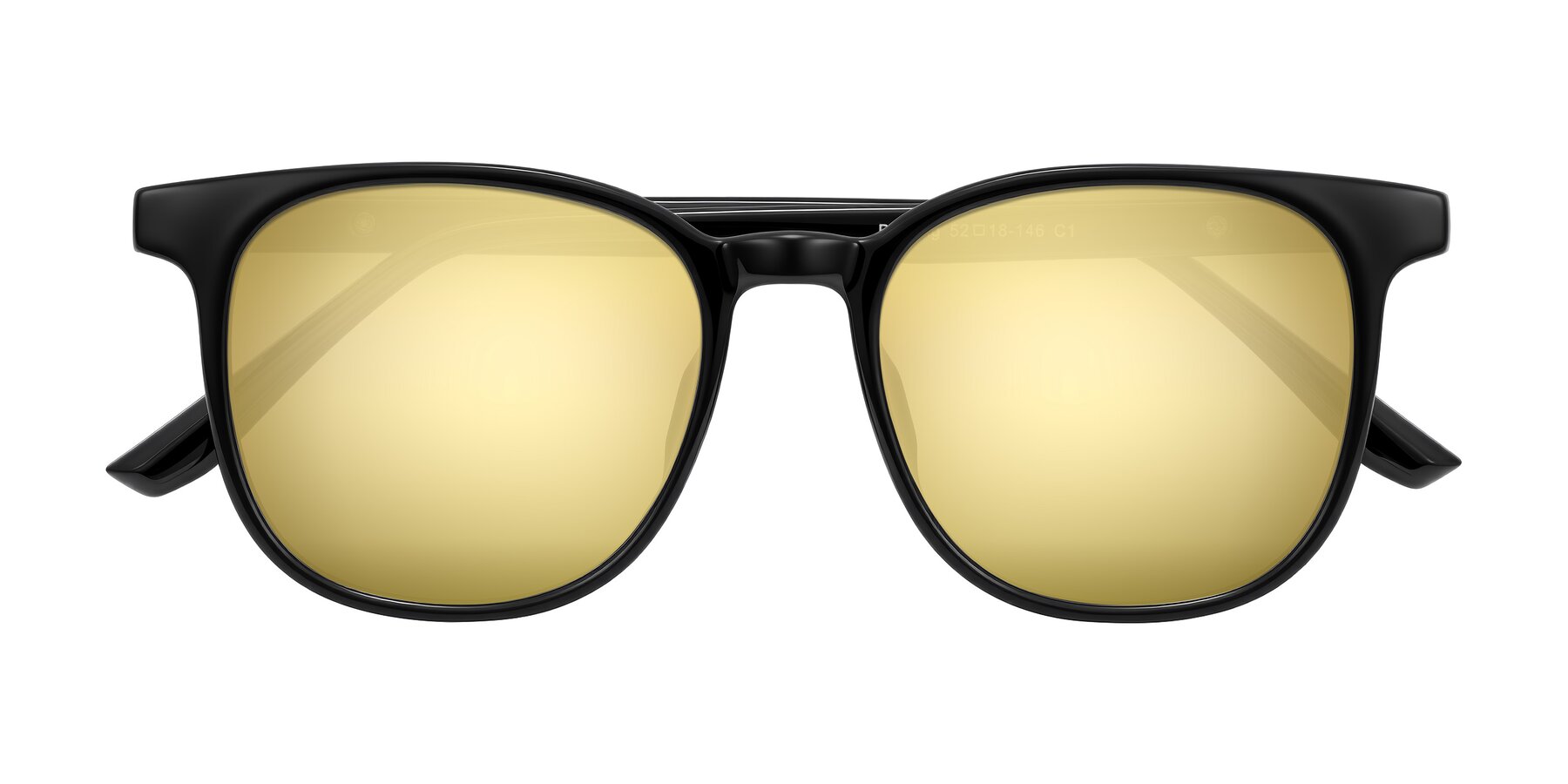 Folded Front of Ruhling in Black with Gold Mirrored Lenses