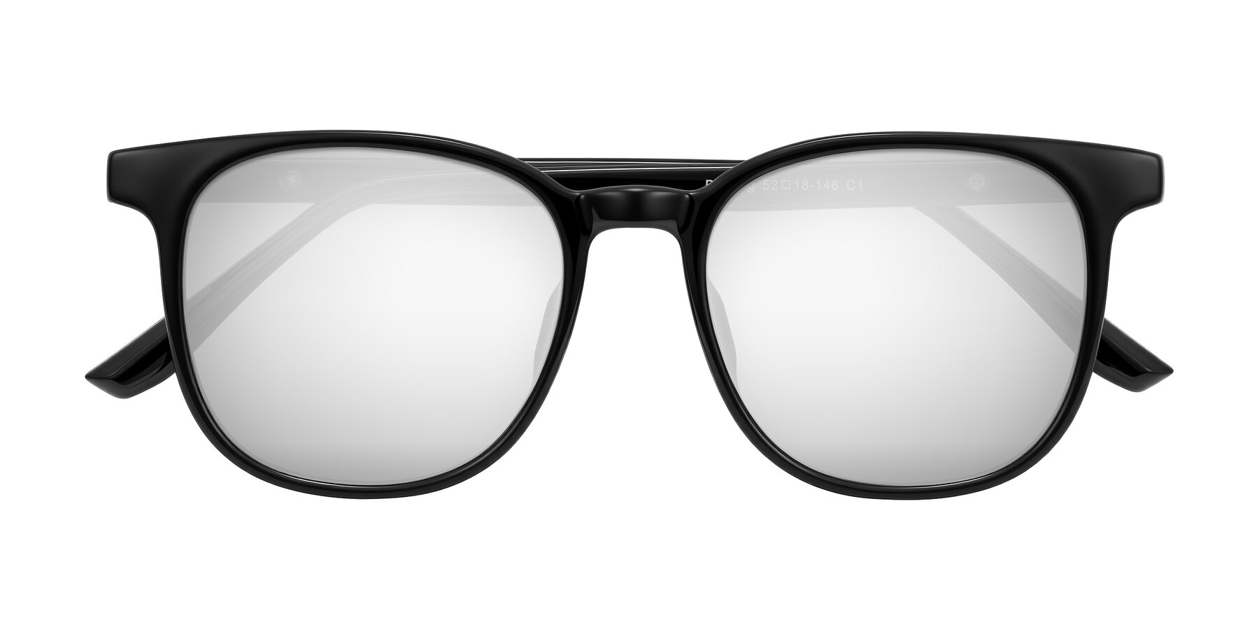 Folded Front of Ruhling in Black with Silver Mirrored Lenses