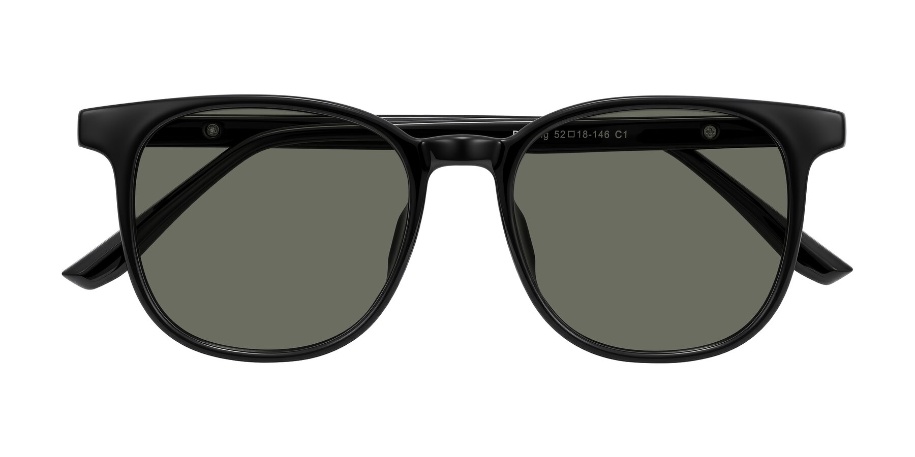 Folded Front of Ruhling in Black with Gray Polarized Lenses