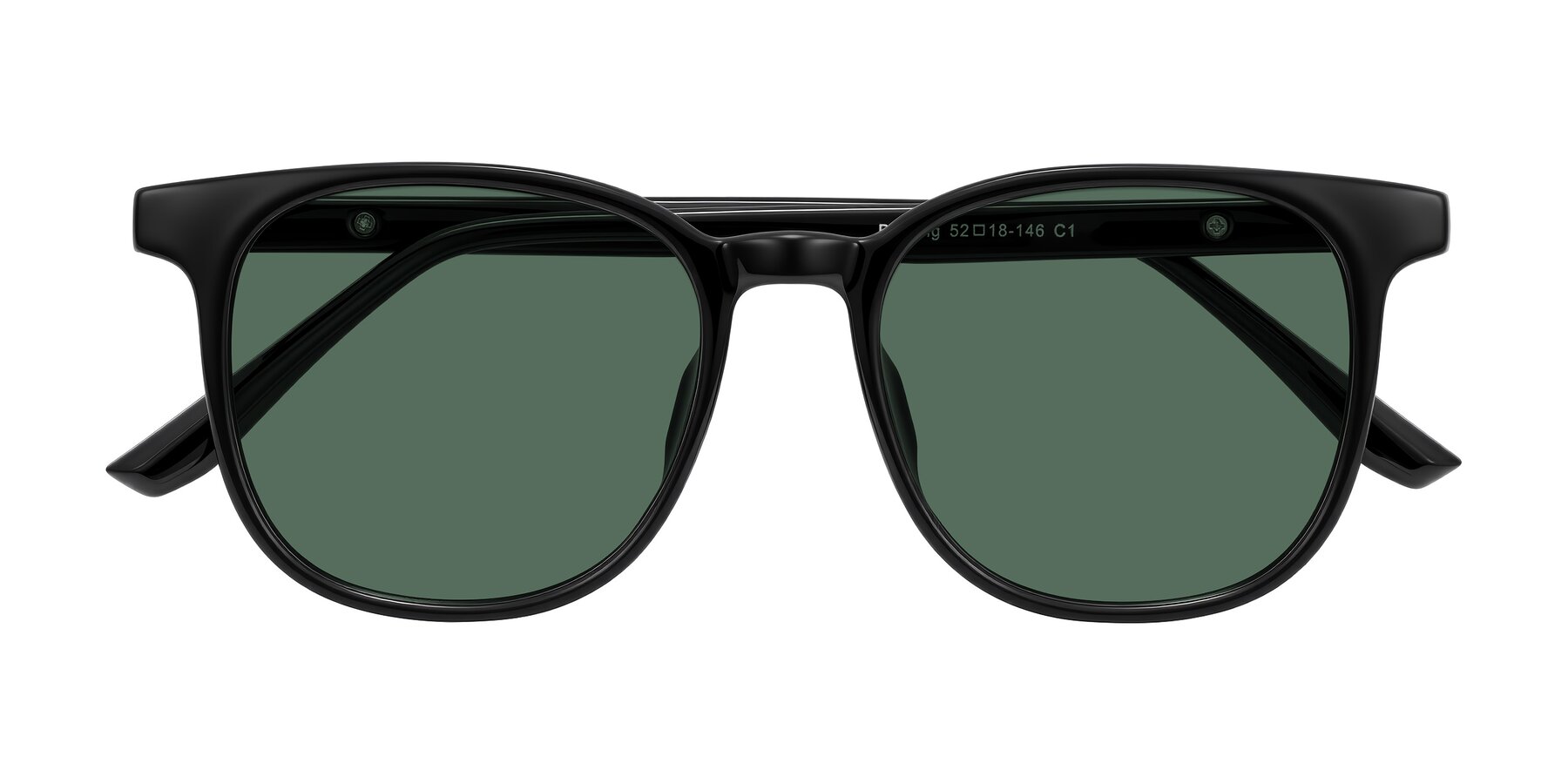 Folded Front of Ruhling in Black with Green Polarized Lenses