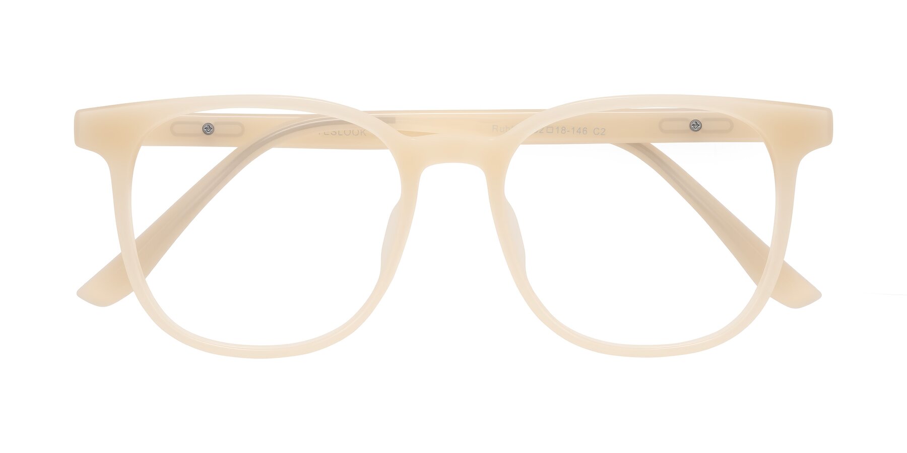 Folded Front of Ruhling in Apricot with Clear Eyeglass Lenses