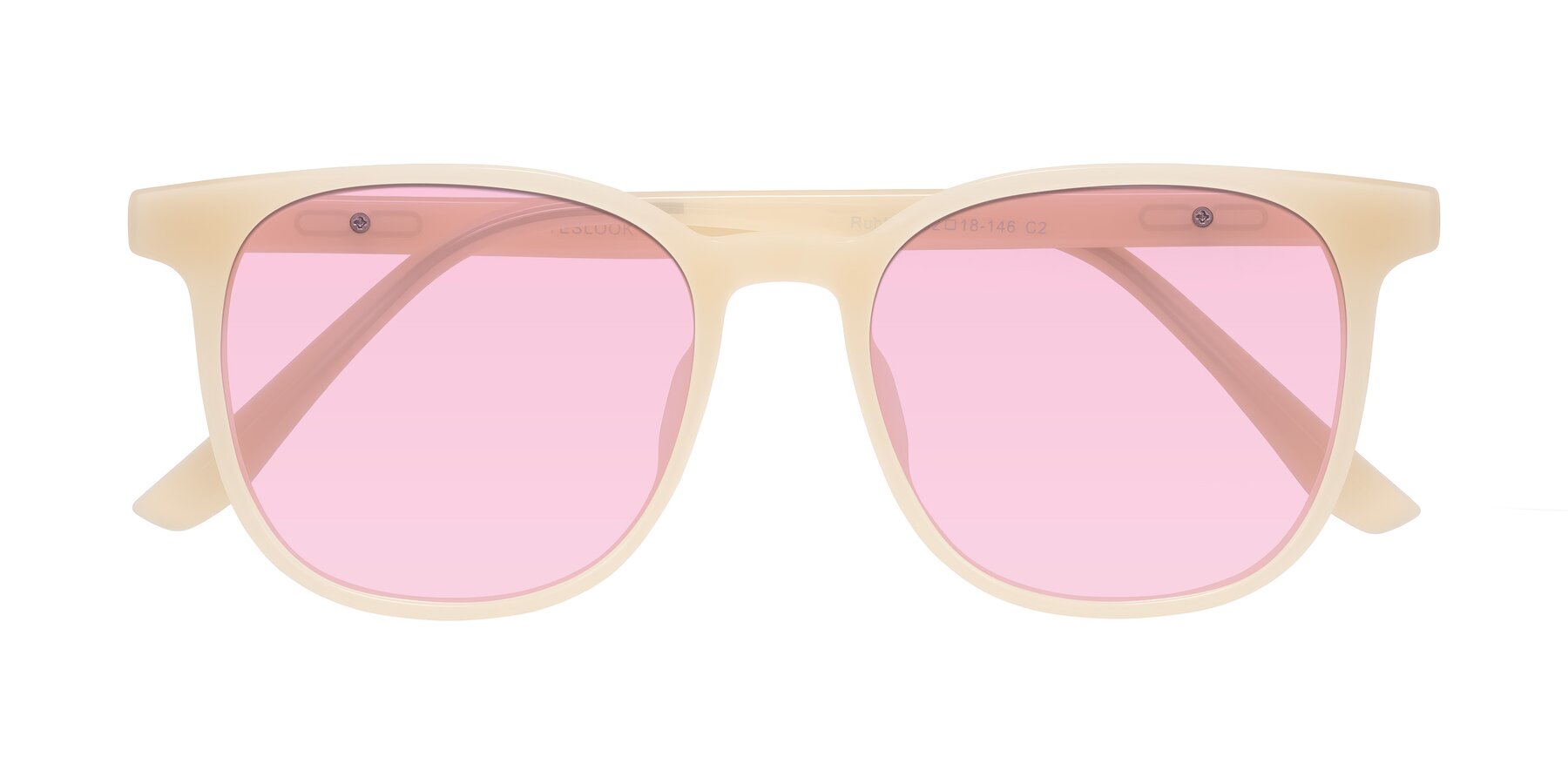 Folded Front of Ruhling in Apricot with Light Pink Tinted Lenses