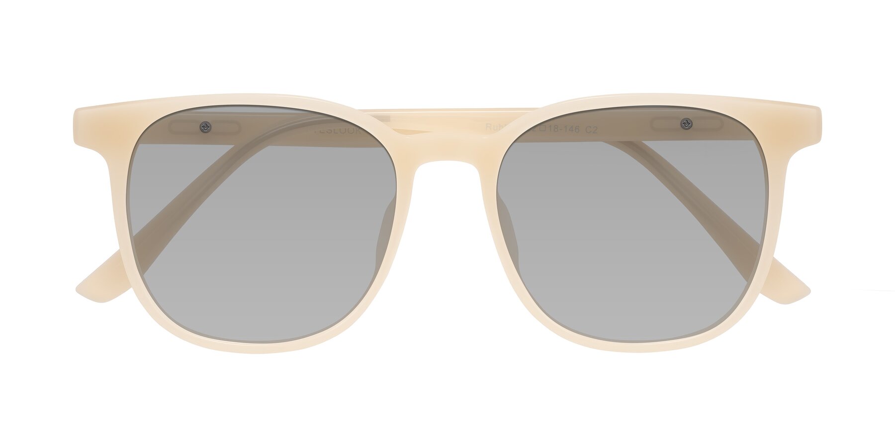 Folded Front of Ruhling in Apricot with Light Gray Tinted Lenses