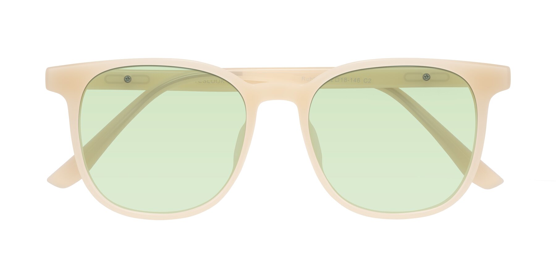 Folded Front of Ruhling in Apricot with Light Green Tinted Lenses