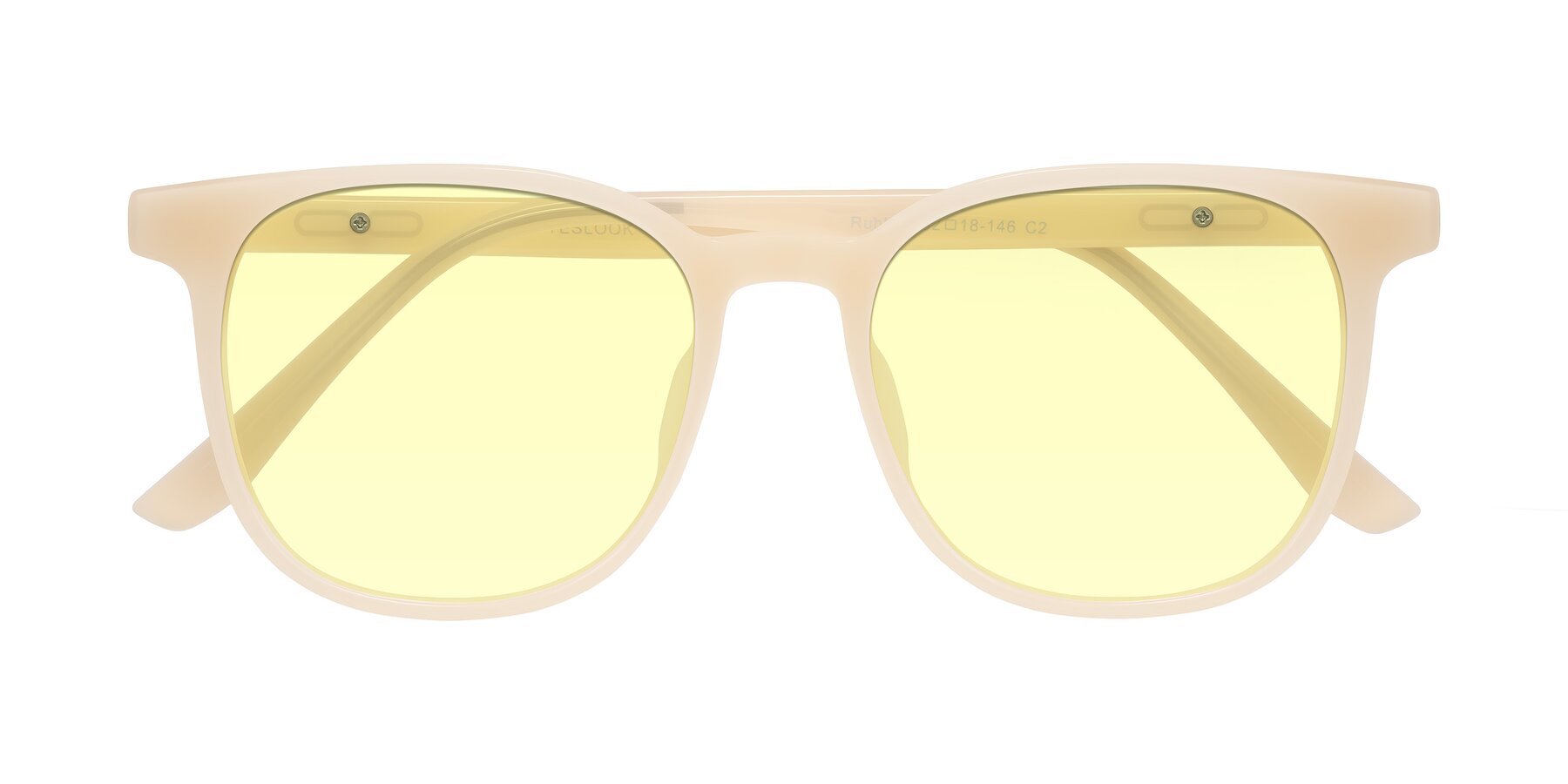 Folded Front of Ruhling in Apricot with Light Yellow Tinted Lenses