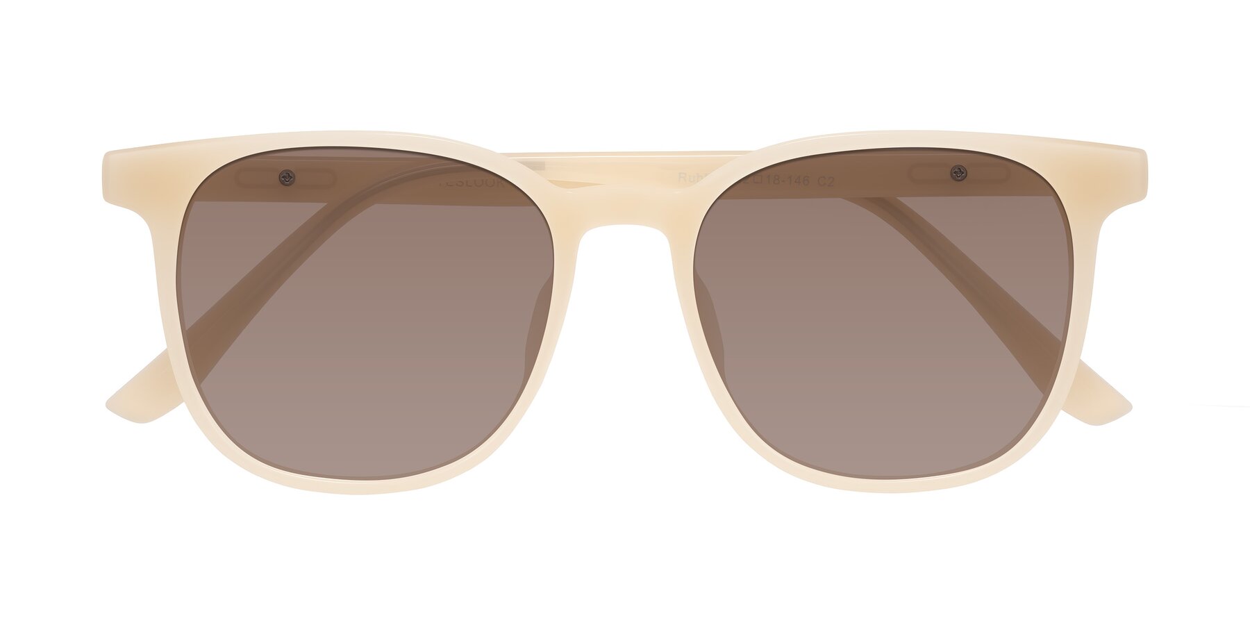 Folded Front of Ruhling in Apricot with Medium Brown Tinted Lenses