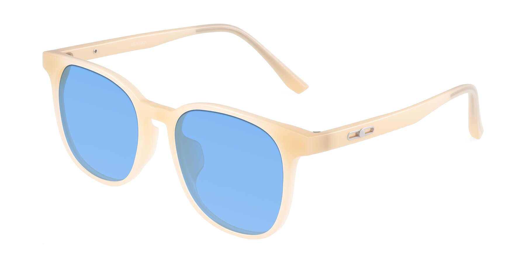 Angle of Ruhling in Apricot with Medium Blue Tinted Lenses