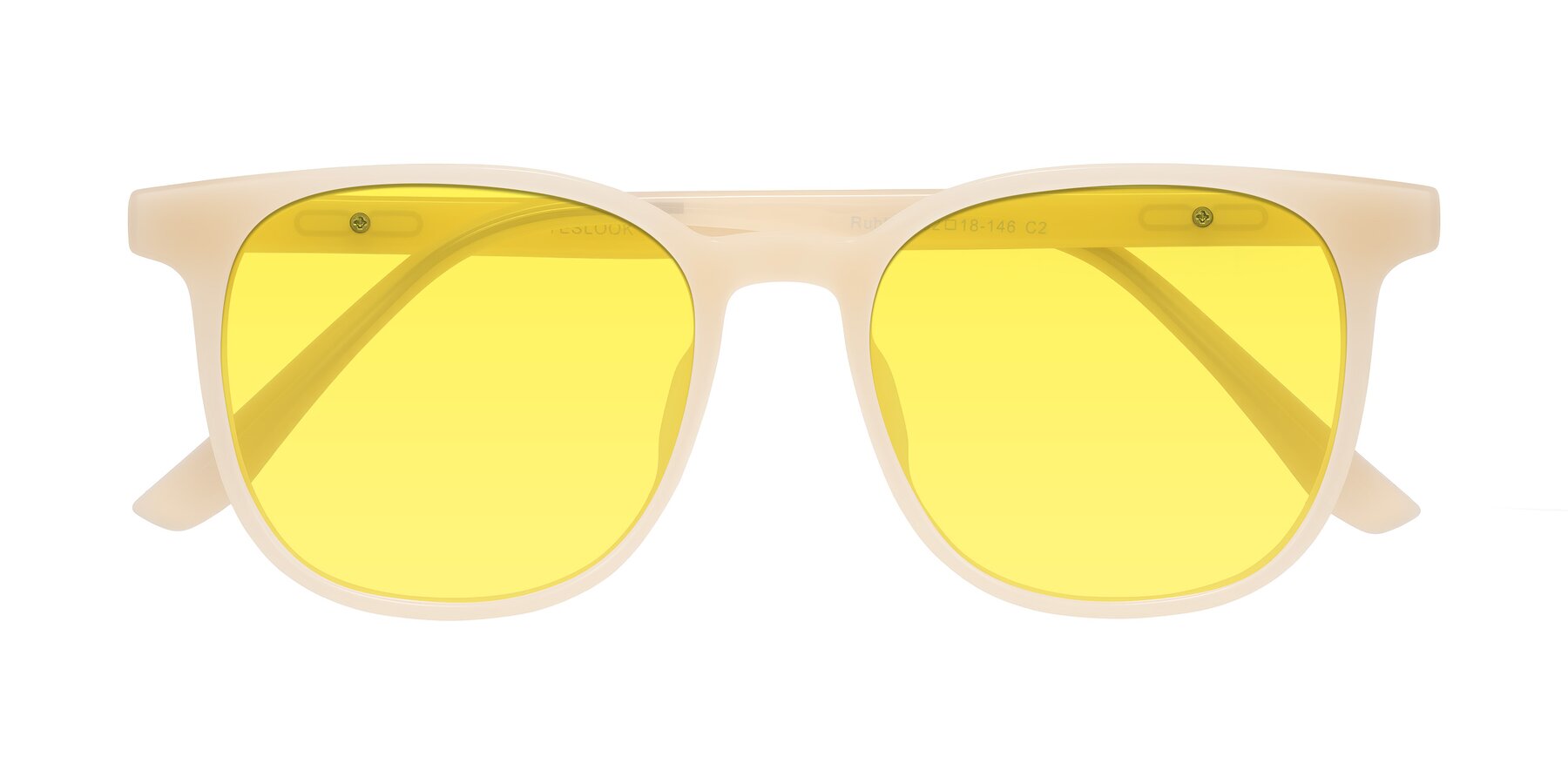 Folded Front of Ruhling in Apricot with Medium Yellow Tinted Lenses