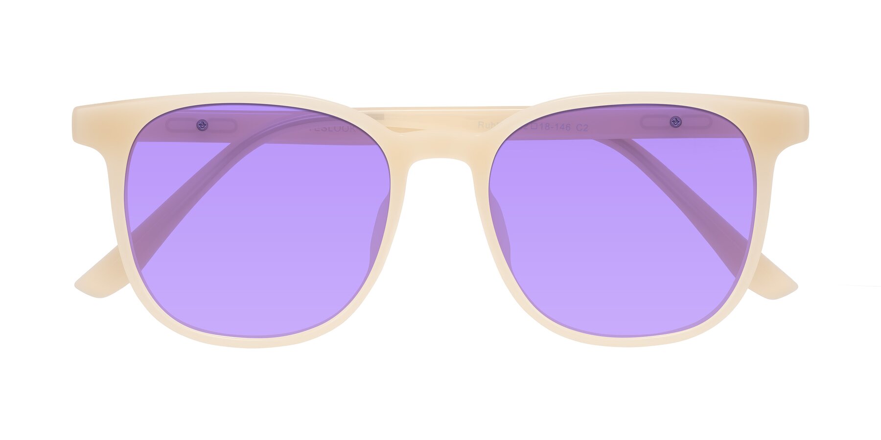 Folded Front of Ruhling in Apricot with Medium Purple Tinted Lenses