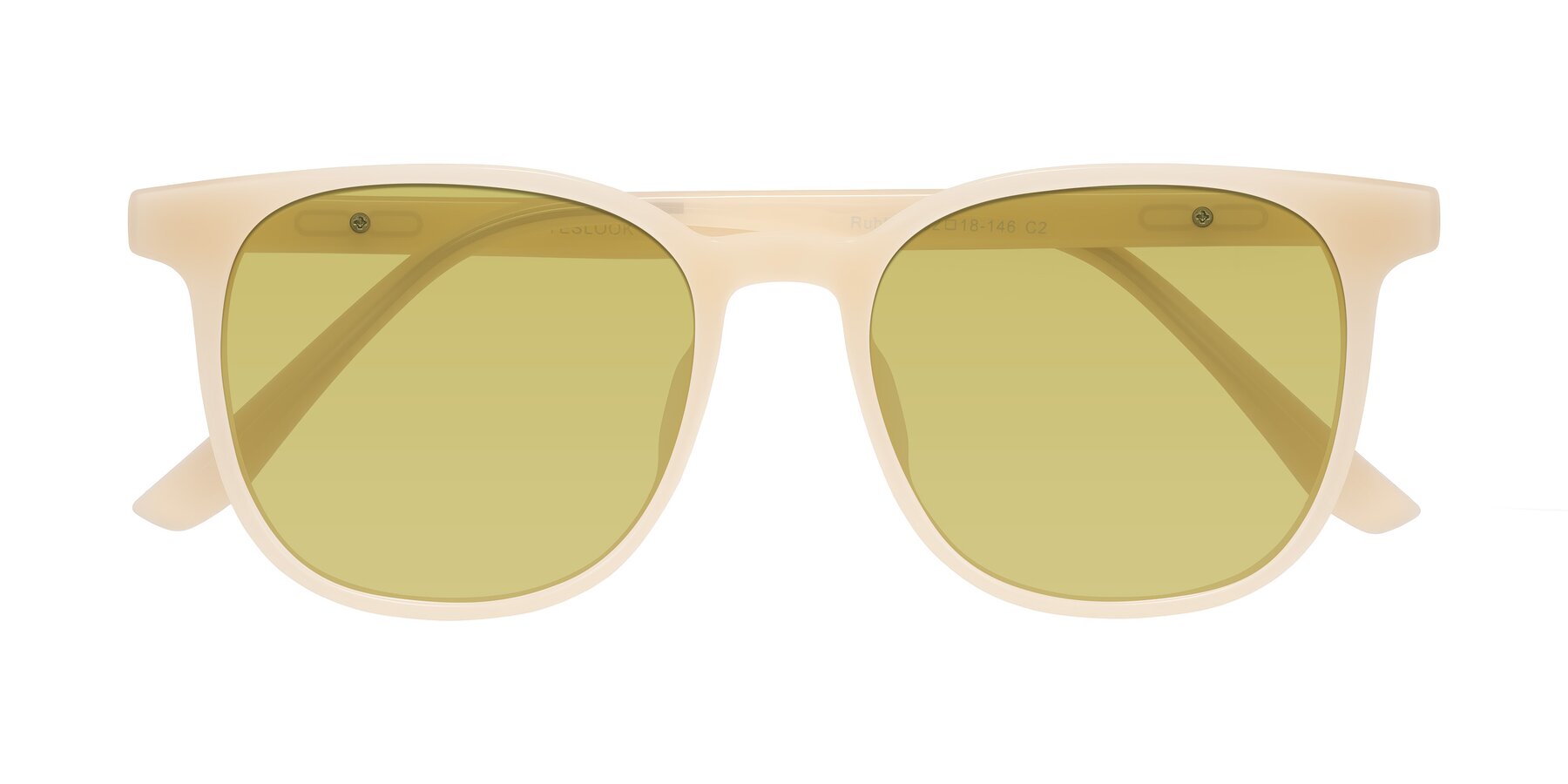 Folded Front of Ruhling in Apricot with Medium Champagne Tinted Lenses