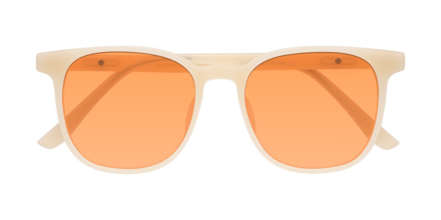 Folded Front of Ruhling in Apricot with Medium Orange Tinted Lenses