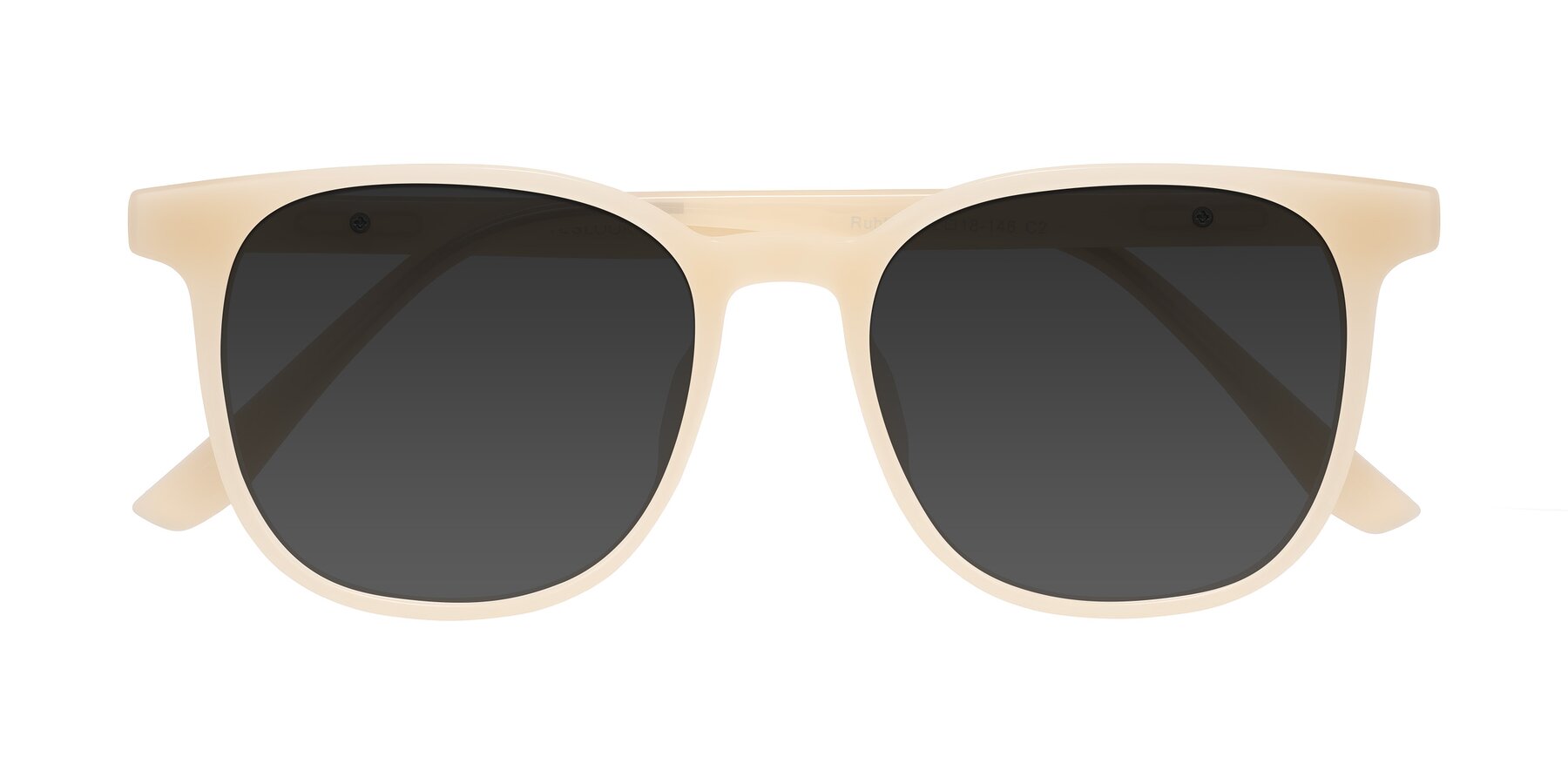 Folded Front of Ruhling in Apricot with Gray Tinted Lenses