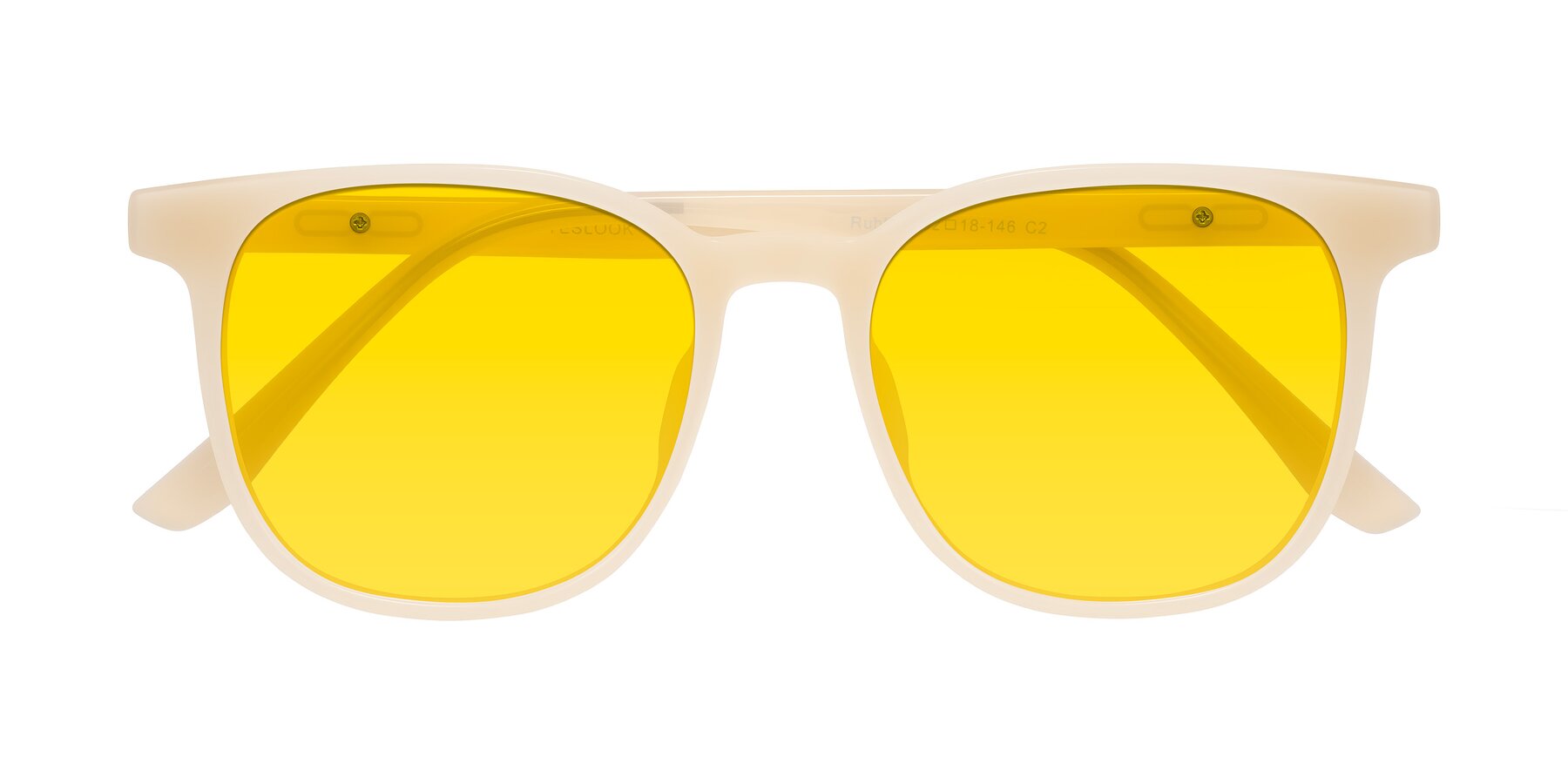 Folded Front of Ruhling in Apricot with Yellow Tinted Lenses