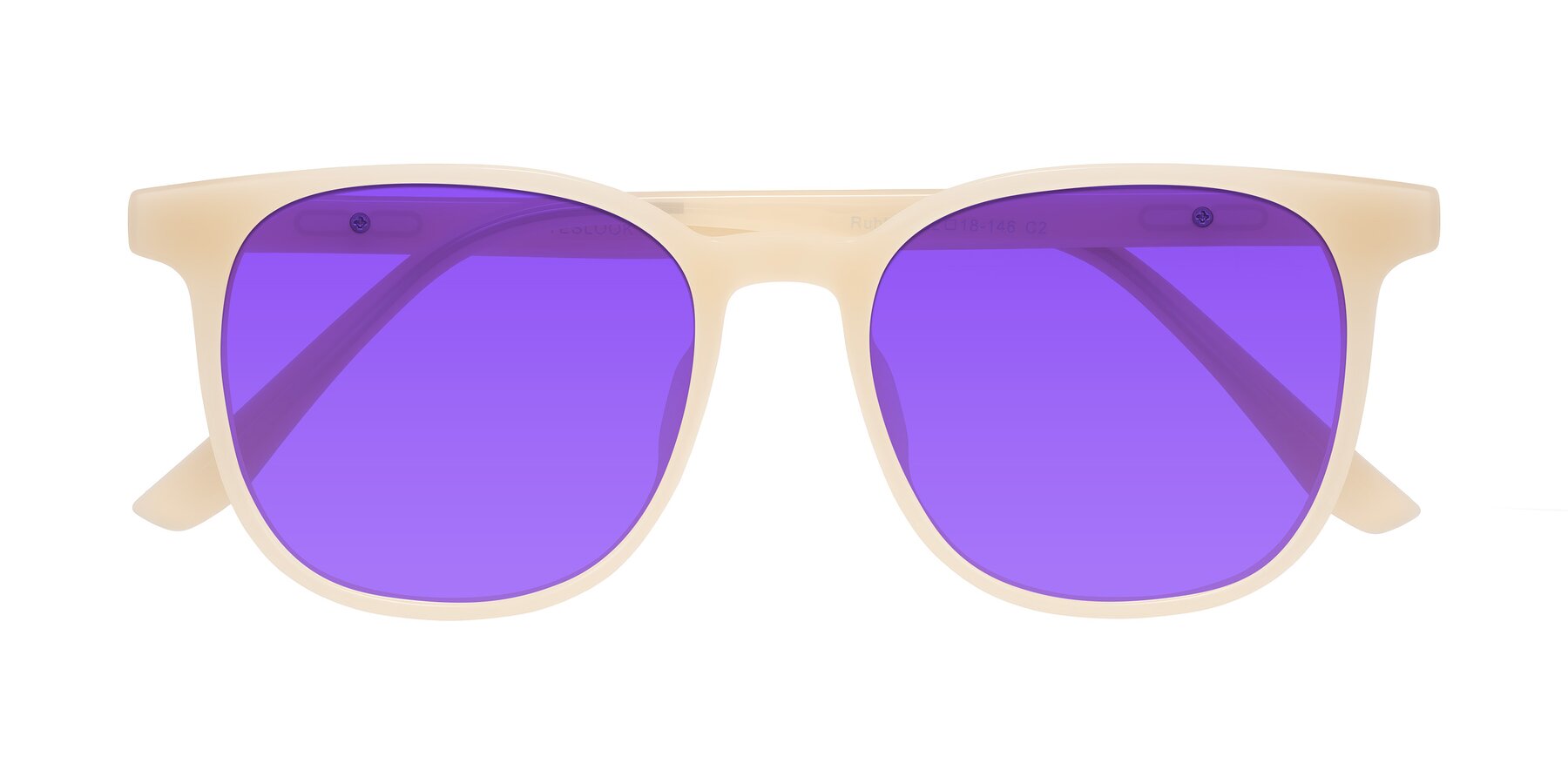 Folded Front of Ruhling in Apricot with Purple Tinted Lenses