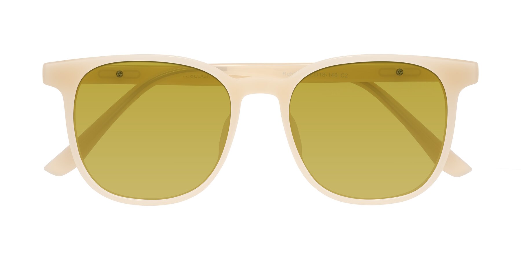 Folded Front of Ruhling in Apricot with Champagne Tinted Lenses