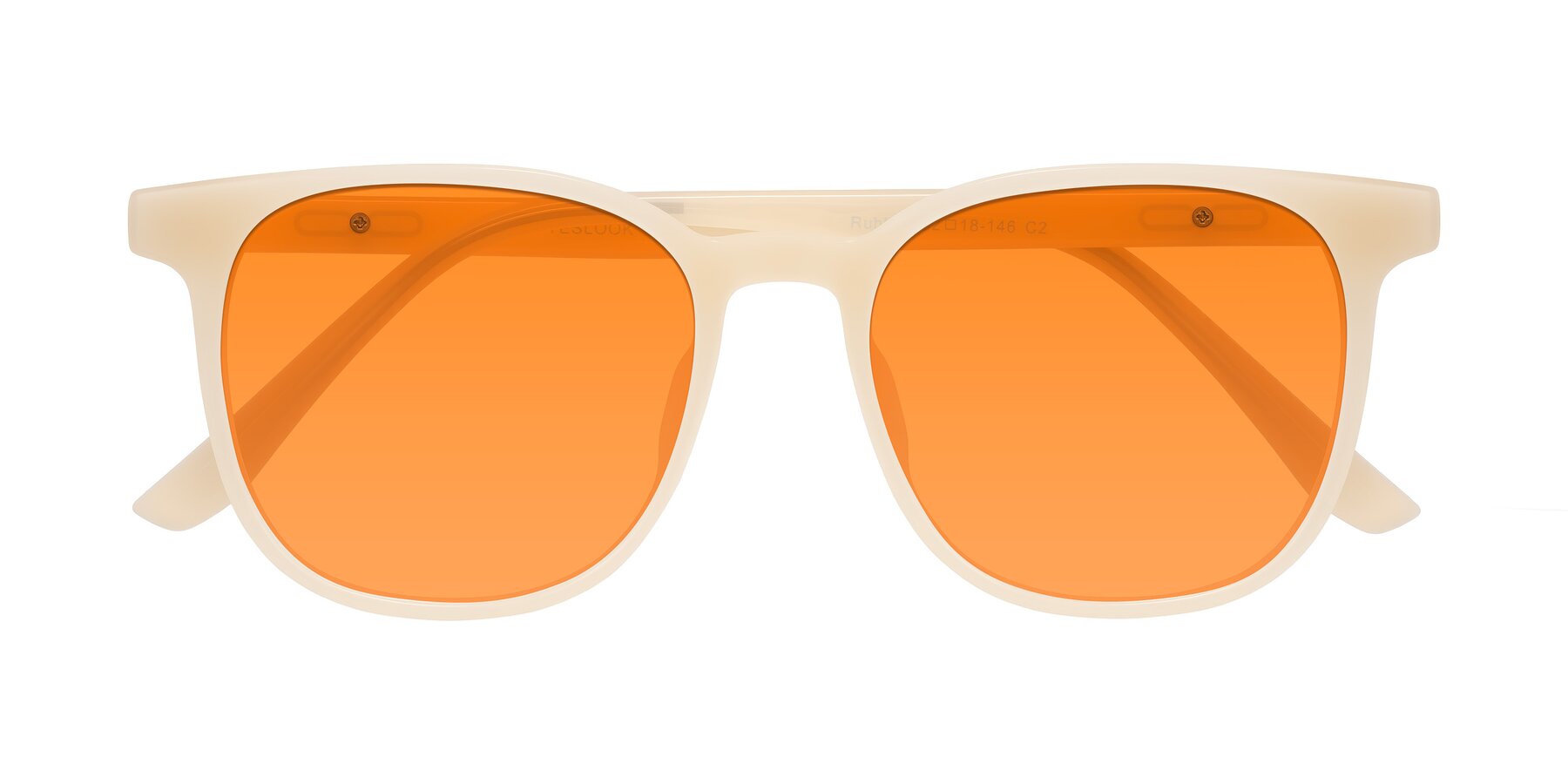 Folded Front of Ruhling in Apricot with Orange Tinted Lenses