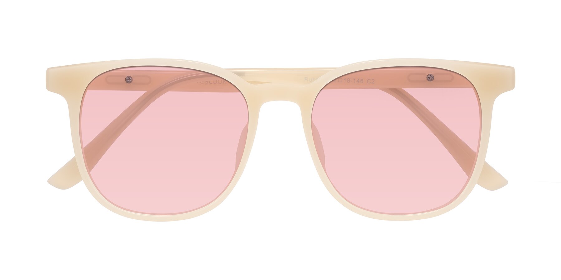 Folded Front of Ruhling in Apricot with Light Garnet Tinted Lenses