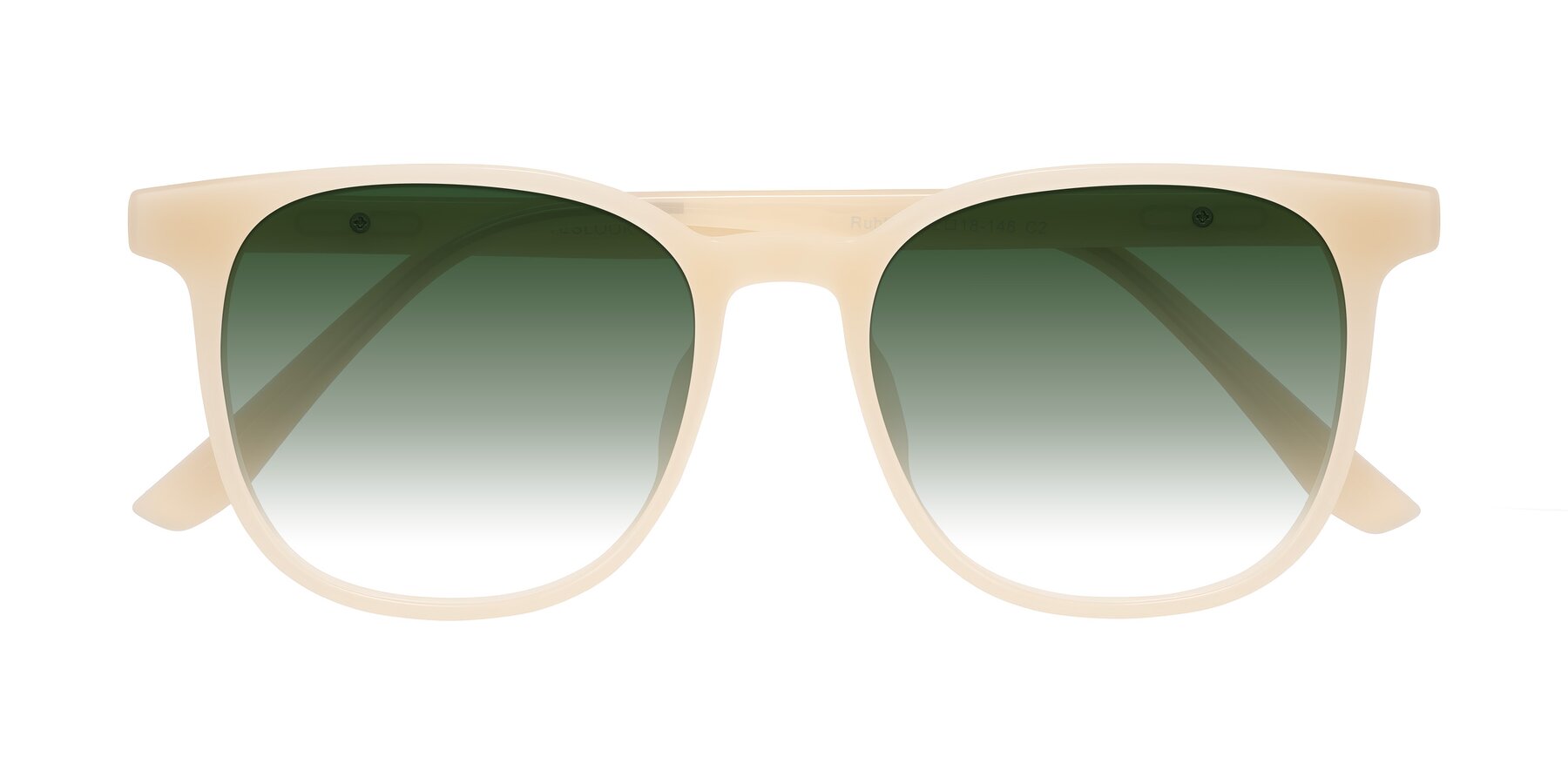 Folded Front of Ruhling in Apricot with Green Gradient Lenses