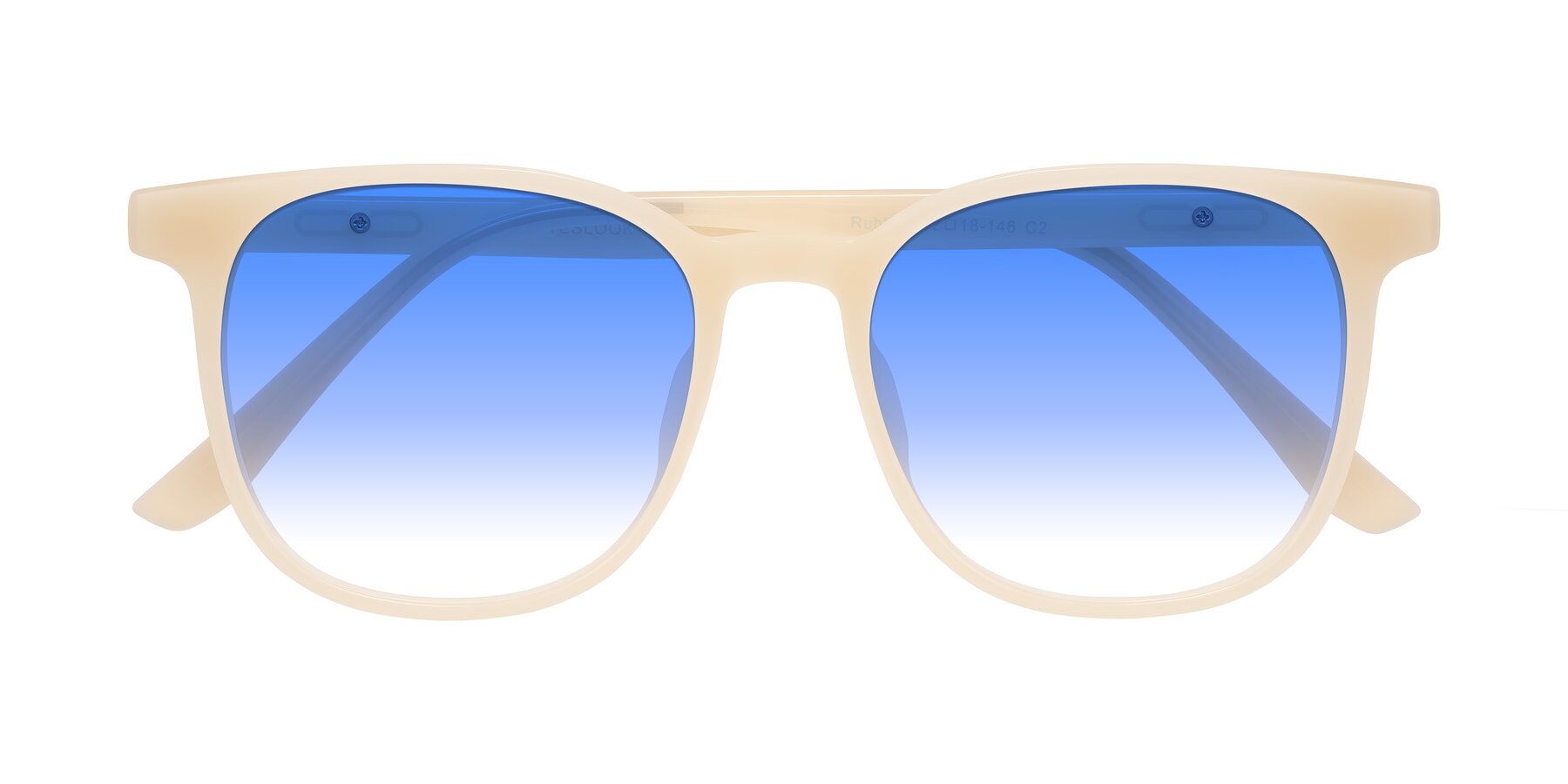 Folded Front of Ruhling in Apricot with Blue Gradient Lenses