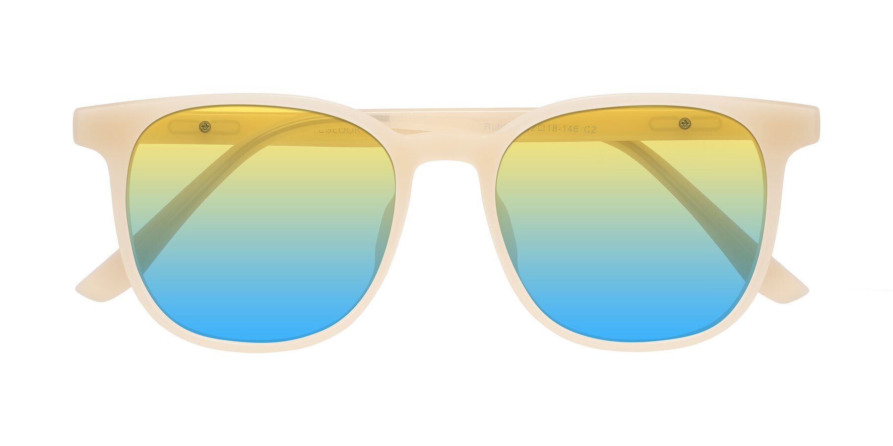 Folded Front of Ruhling in Apricot with Yellow / Blue Gradient Lenses