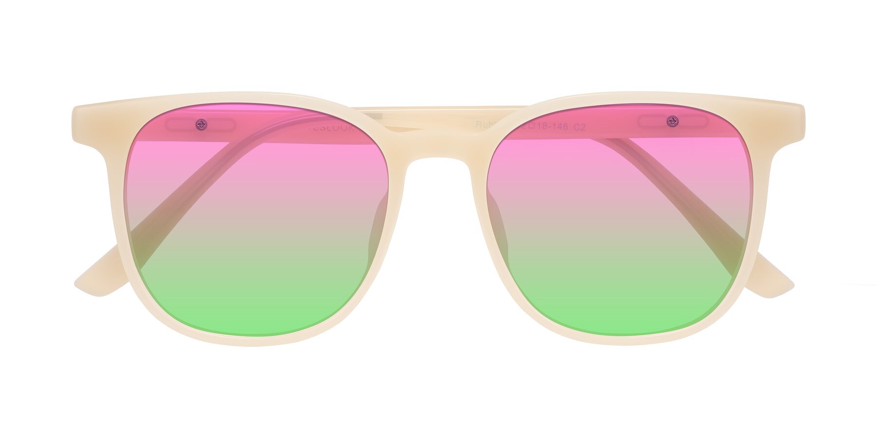 Folded Front of Ruhling in Apricot with Pink / Green Gradient Lenses