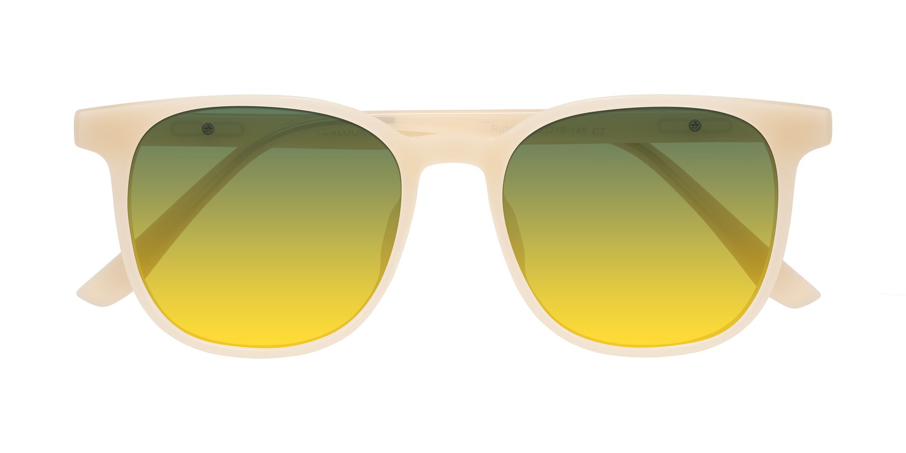 Folded Front of Ruhling in Apricot with Green / Yellow Gradient Lenses