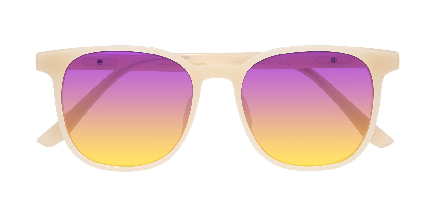 Folded Front of Ruhling in Apricot with Purple / Yellow Gradient Lenses