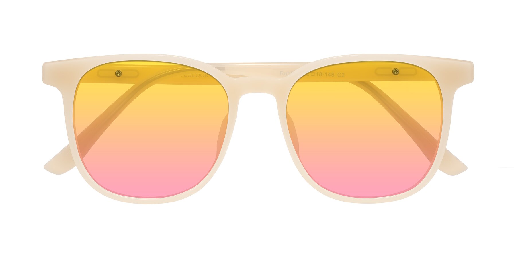 Folded Front of Ruhling in Apricot with Yellow / Pink Gradient Lenses